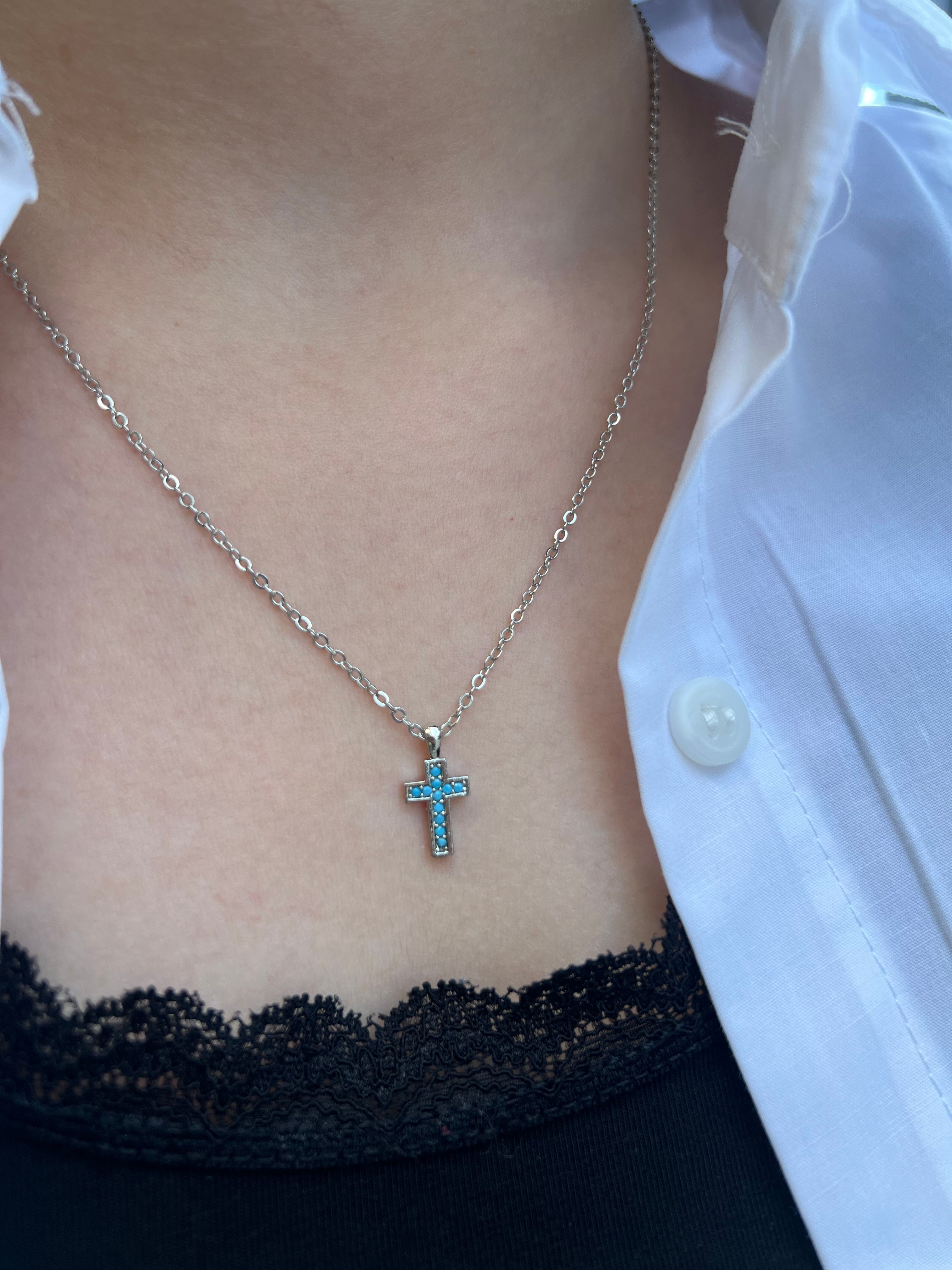 Cross Light Blue Color Necklace