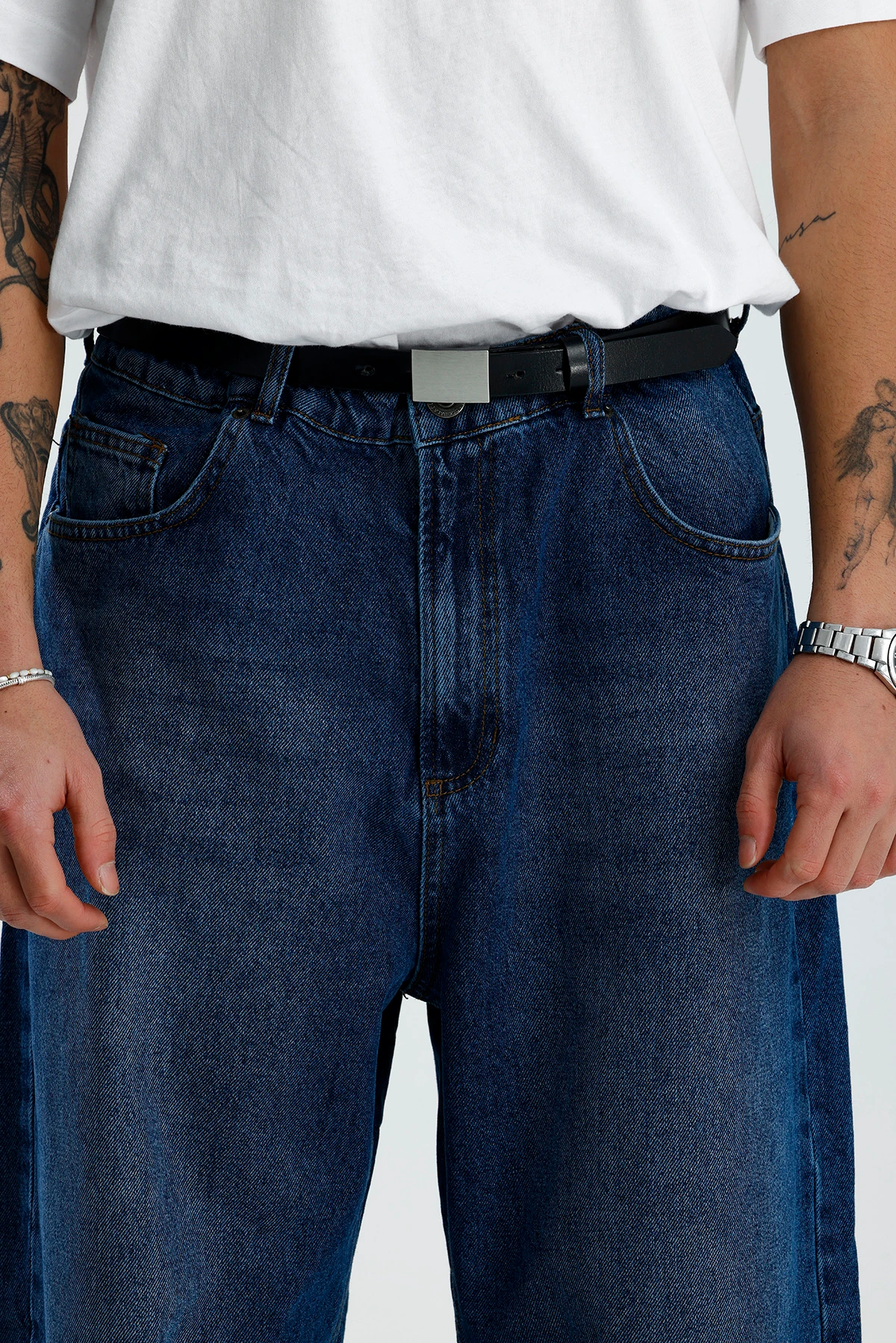 Lacivert Yıkamalı Premium Baggy Jean 