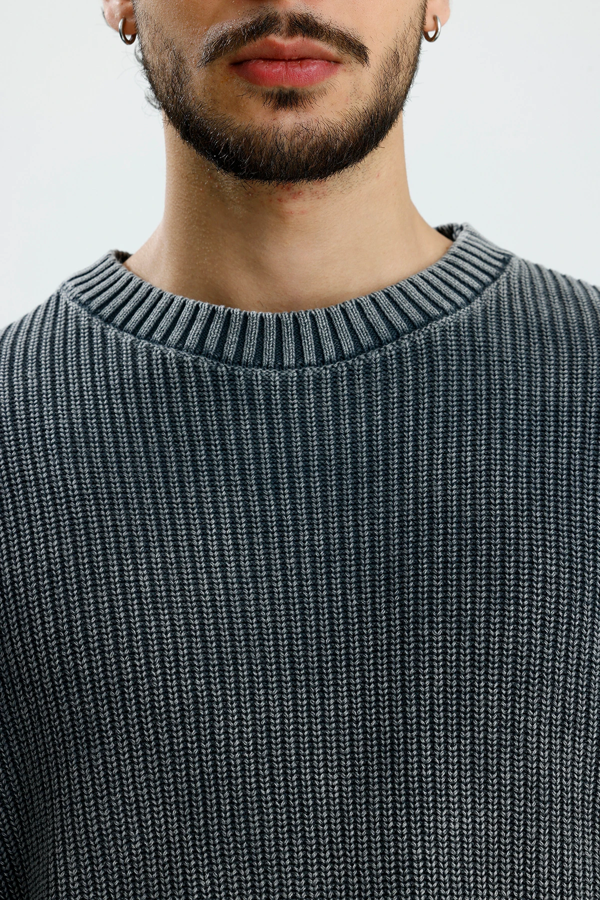 Basic Antrasit Yıkamalı Boxy Fit Oversize Örgü Kazak