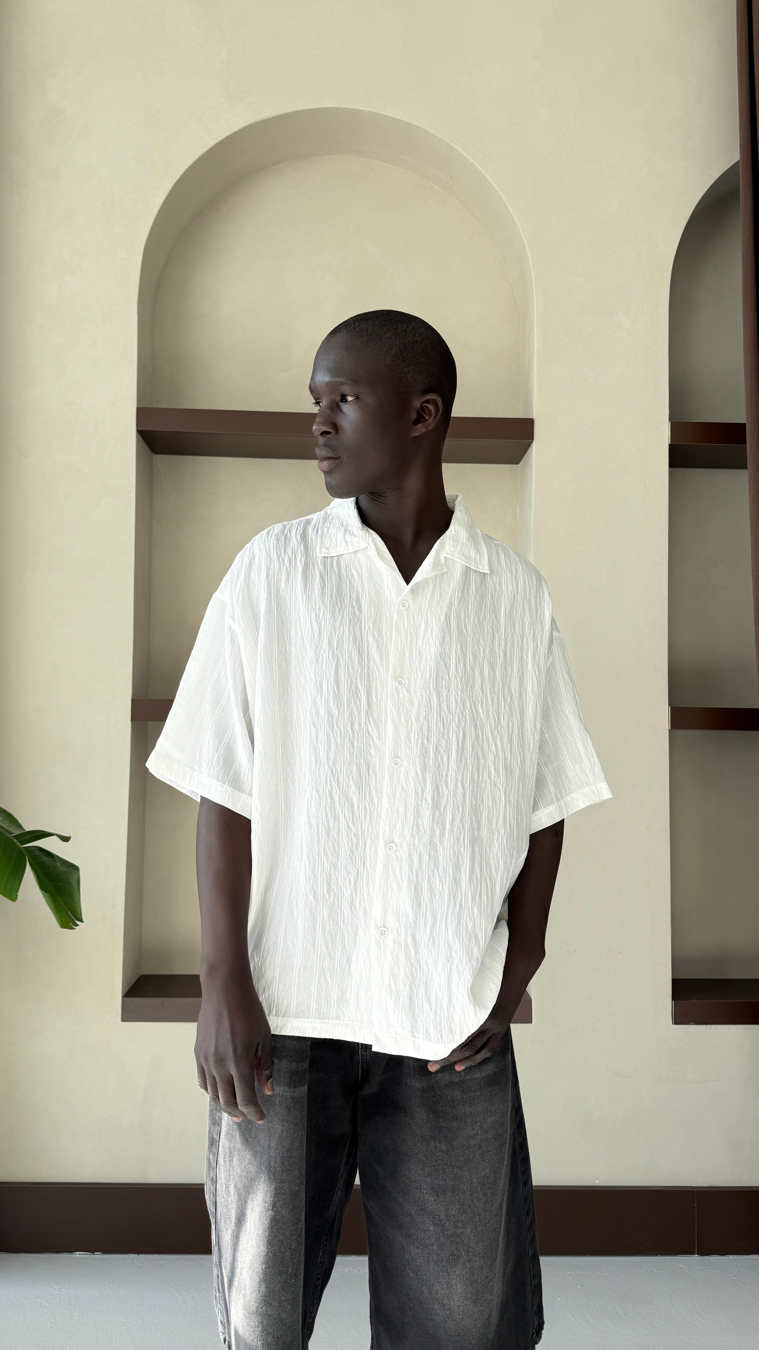 Beyaz Basic Oversize Keten Gömlek 