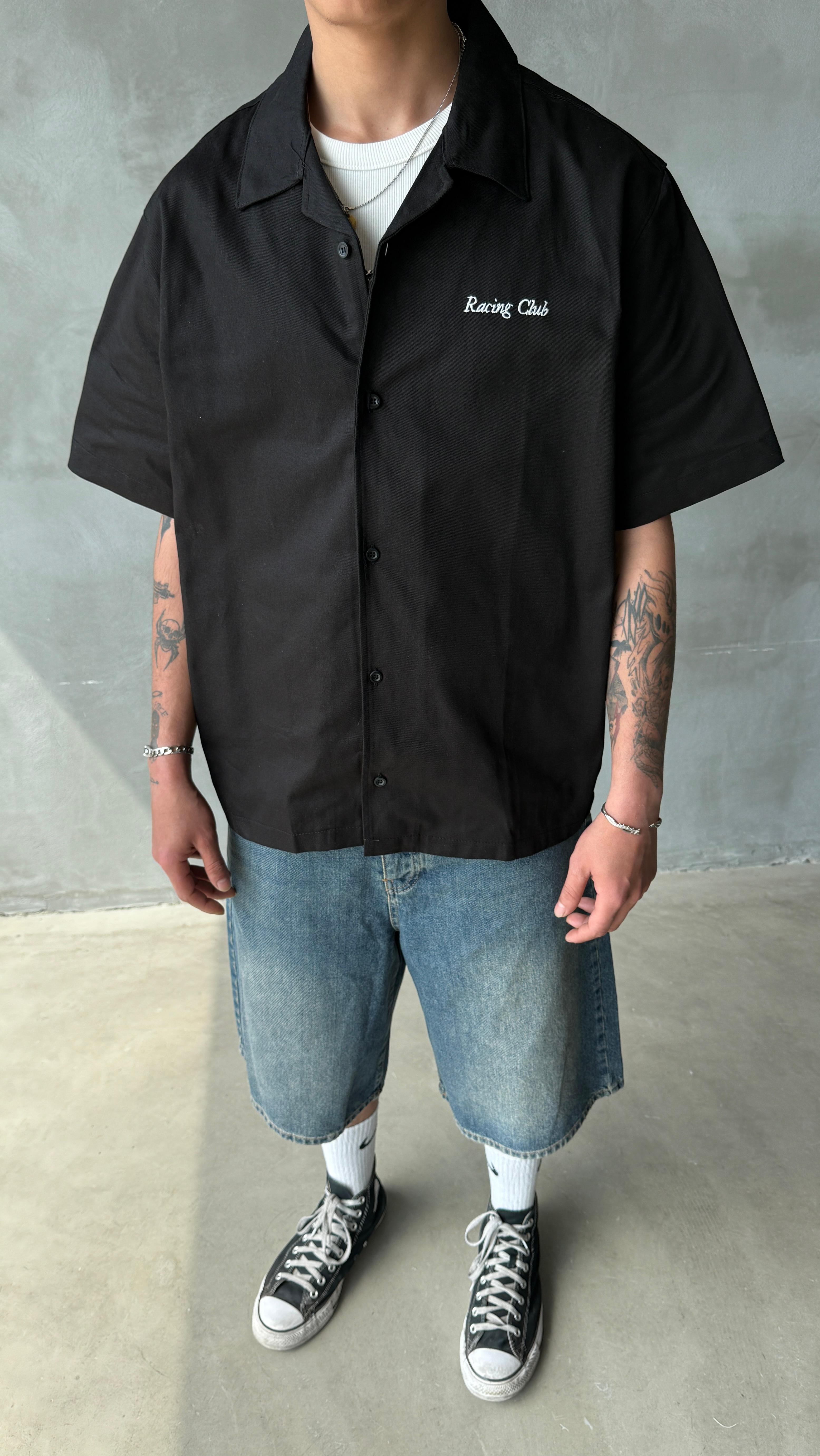 Siyah Racing Club Premium Oversize Kot Gömlek