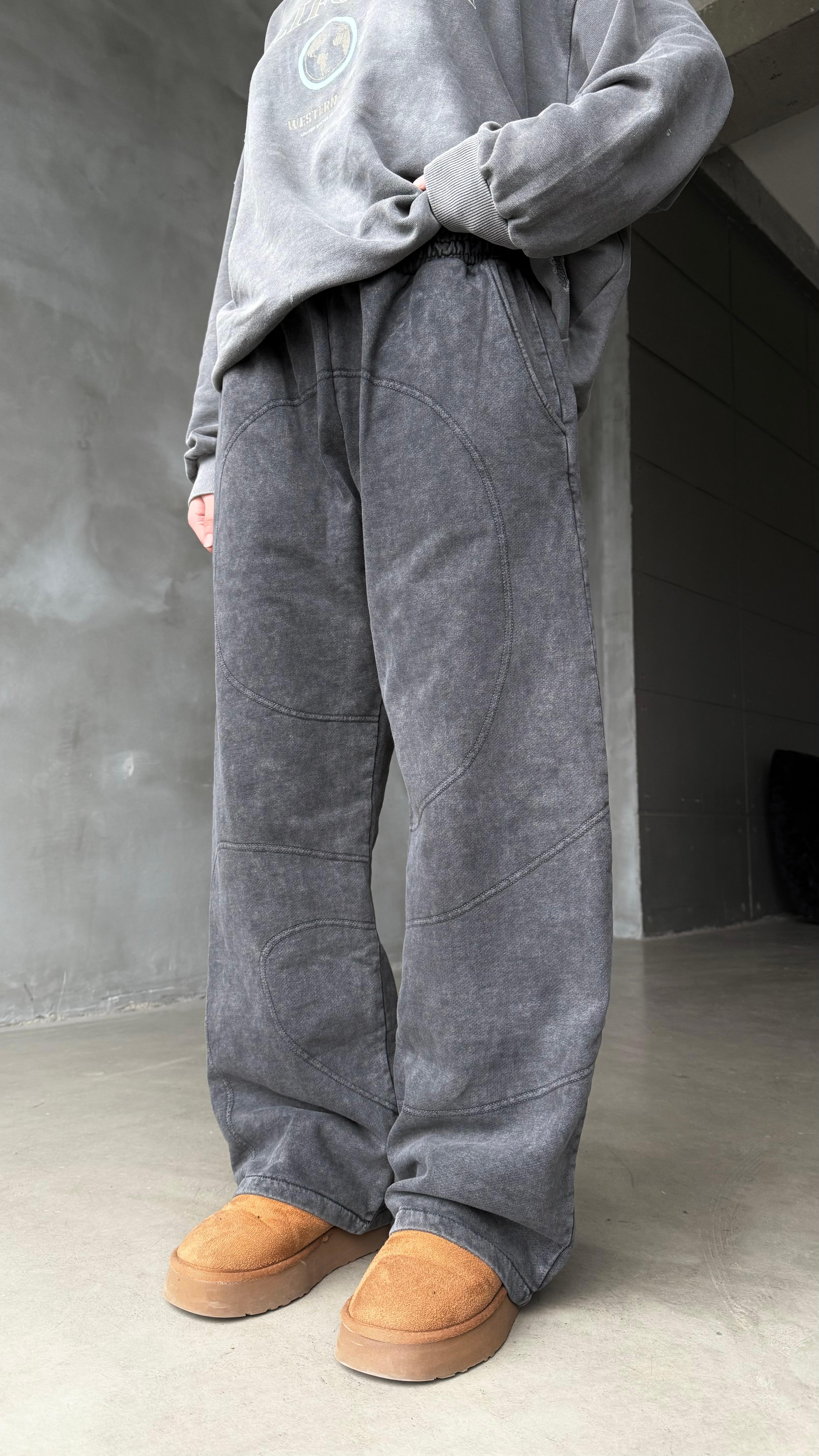 Spiral Koyu Antrasit Yıkamalı Premium Baggy Sweatpant