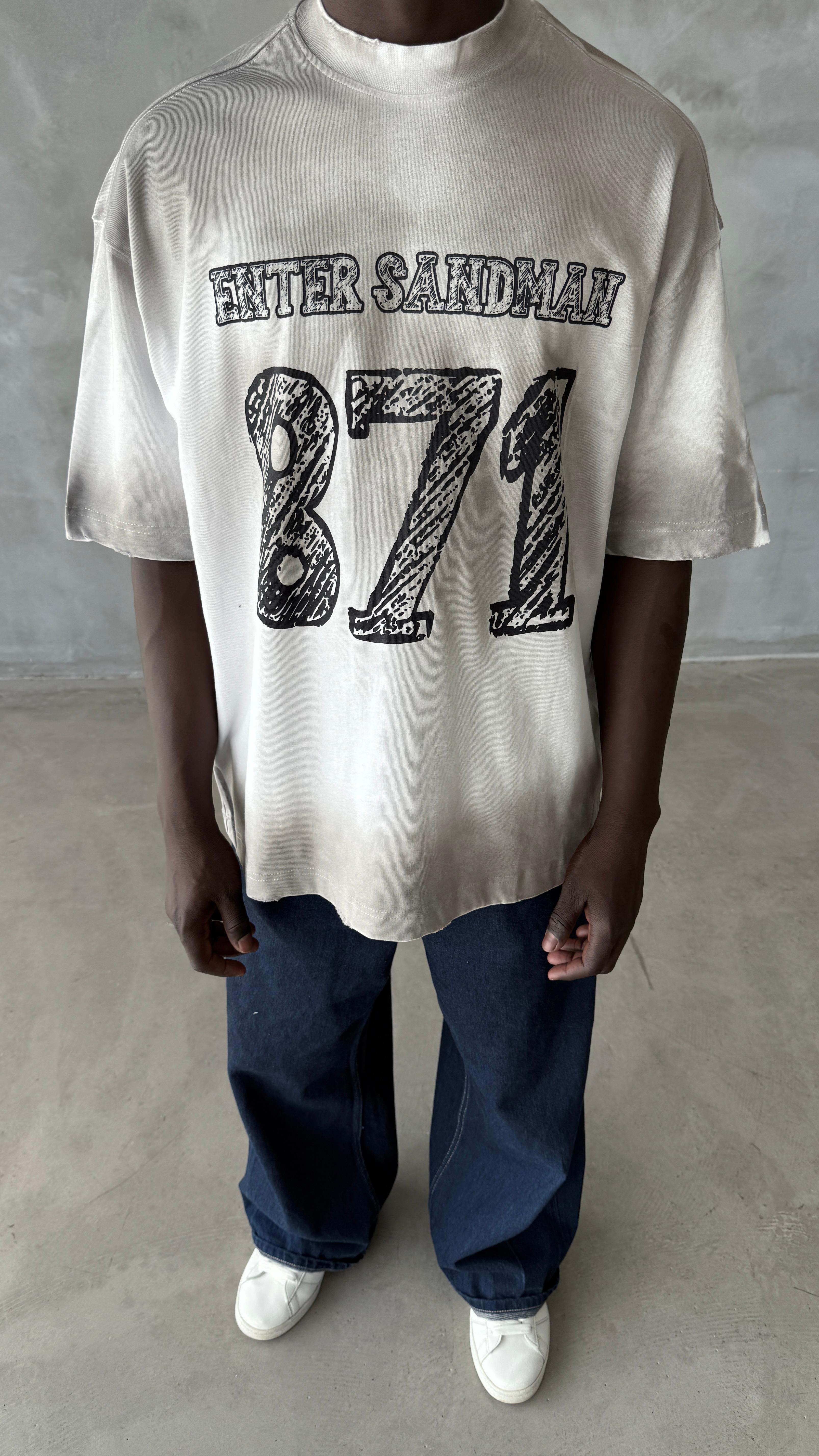 Beyaz Yıkamalı 871 Oversize Tişört 
