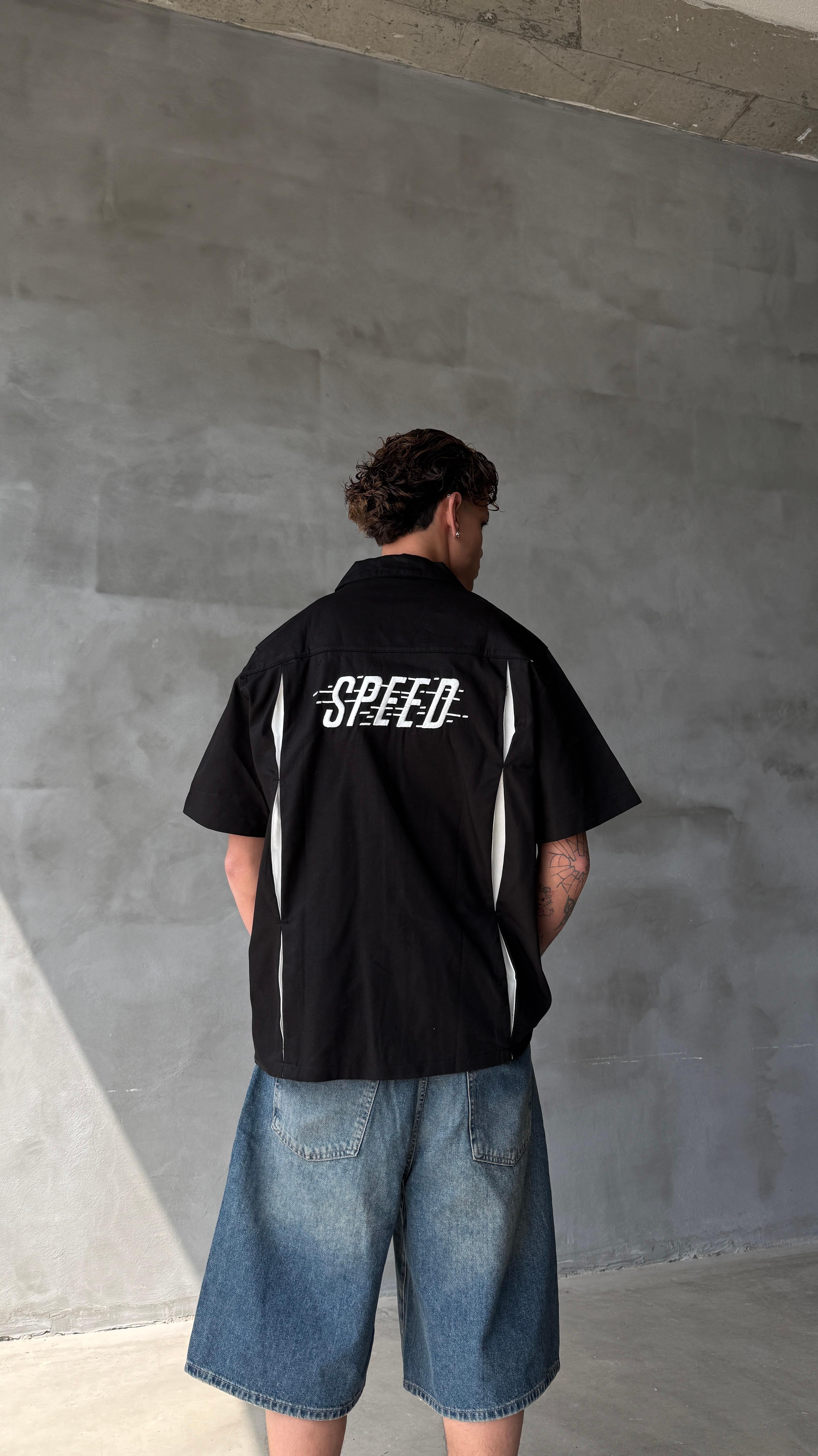 Siyah Racing Club Premium Oversize Kot Gömlek