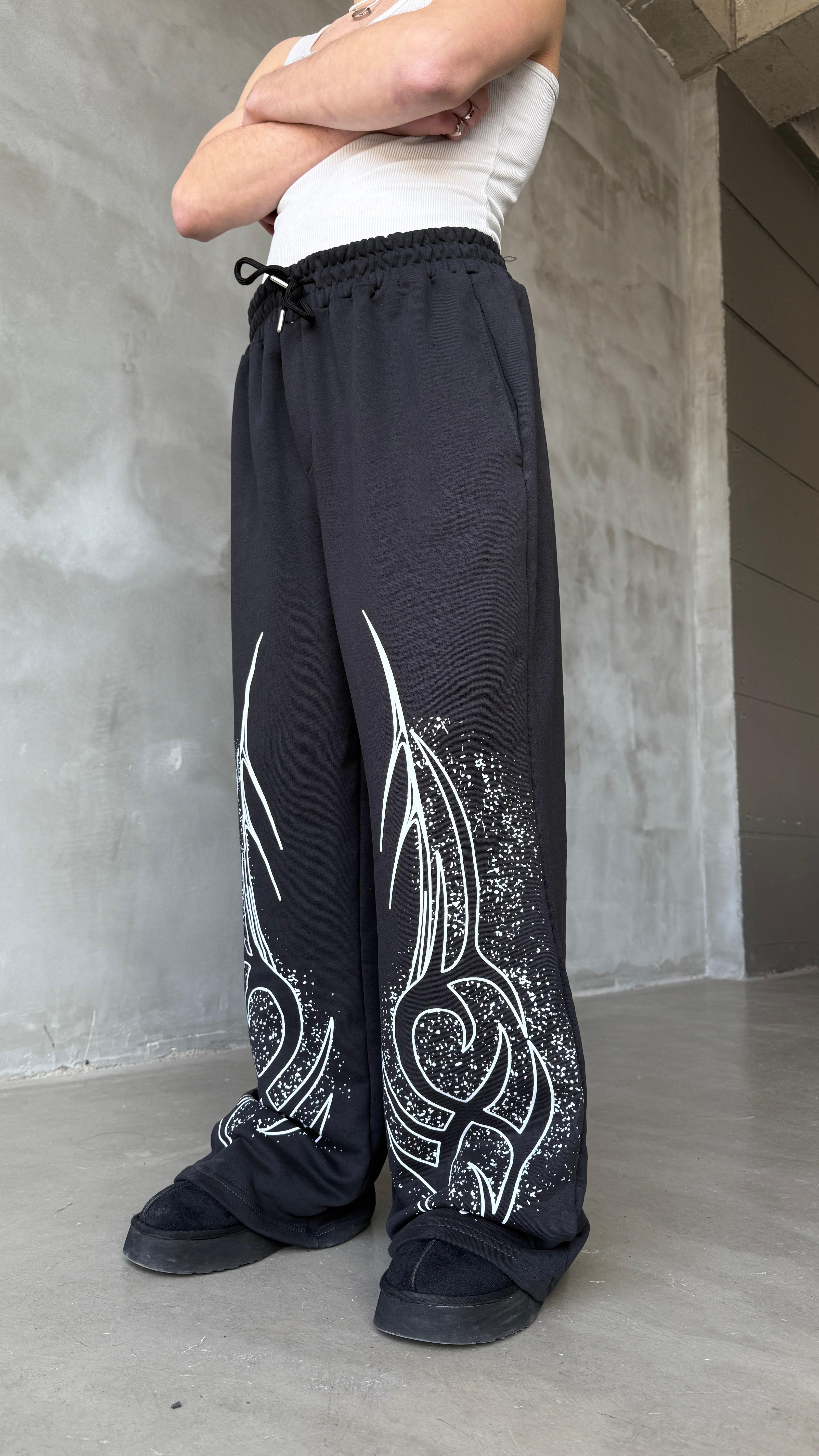 Füme Tattoo Baskılı Baggy Eşofman 