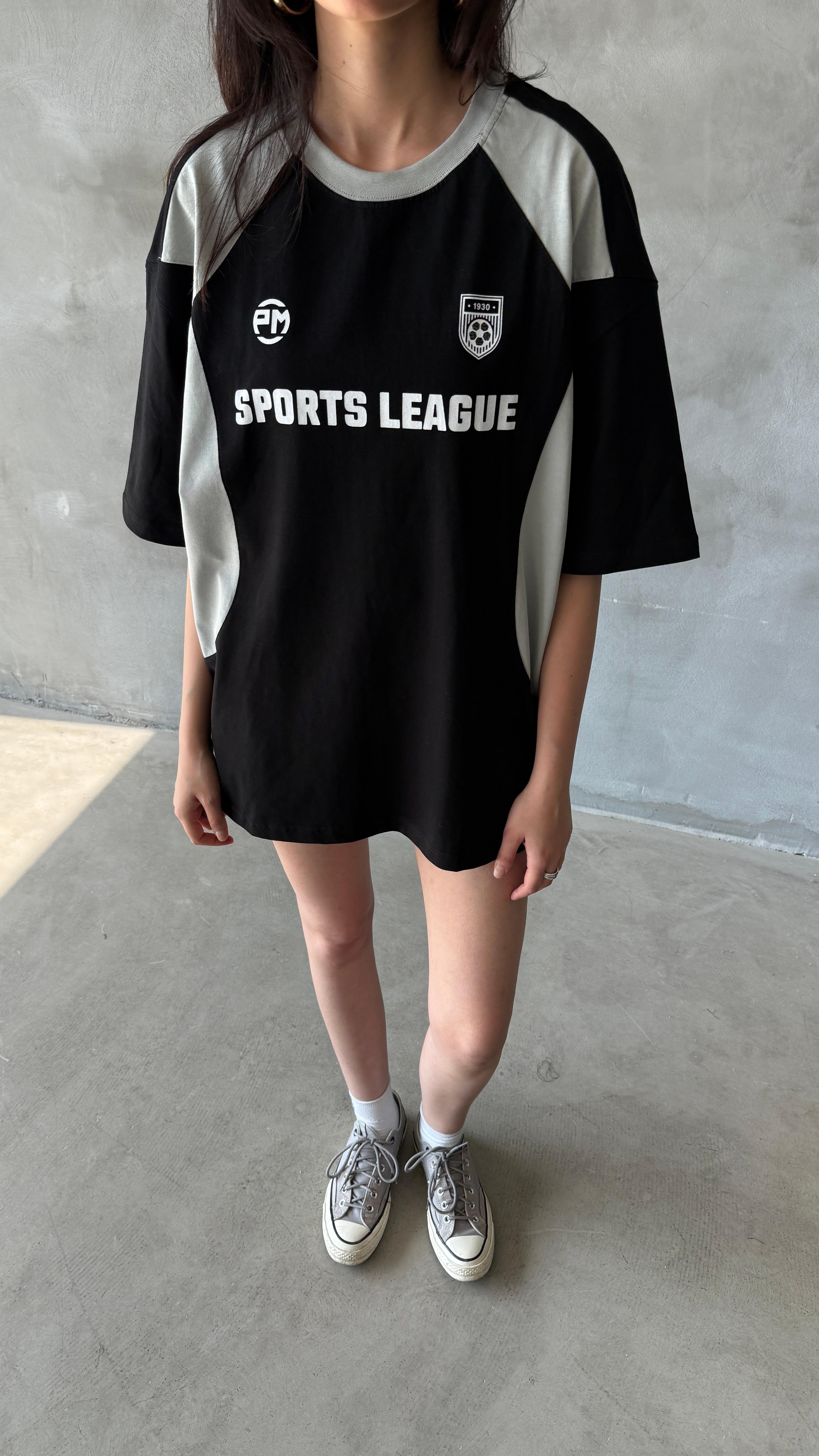 Siyah Sports League Oversize Tişört 