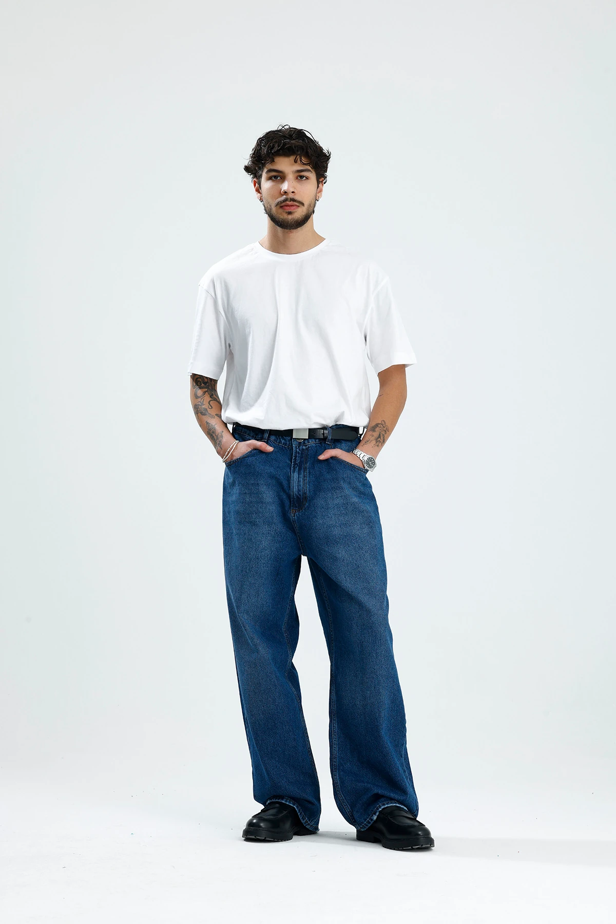 Lacivert Yıkamalı Premium Baggy Jean 