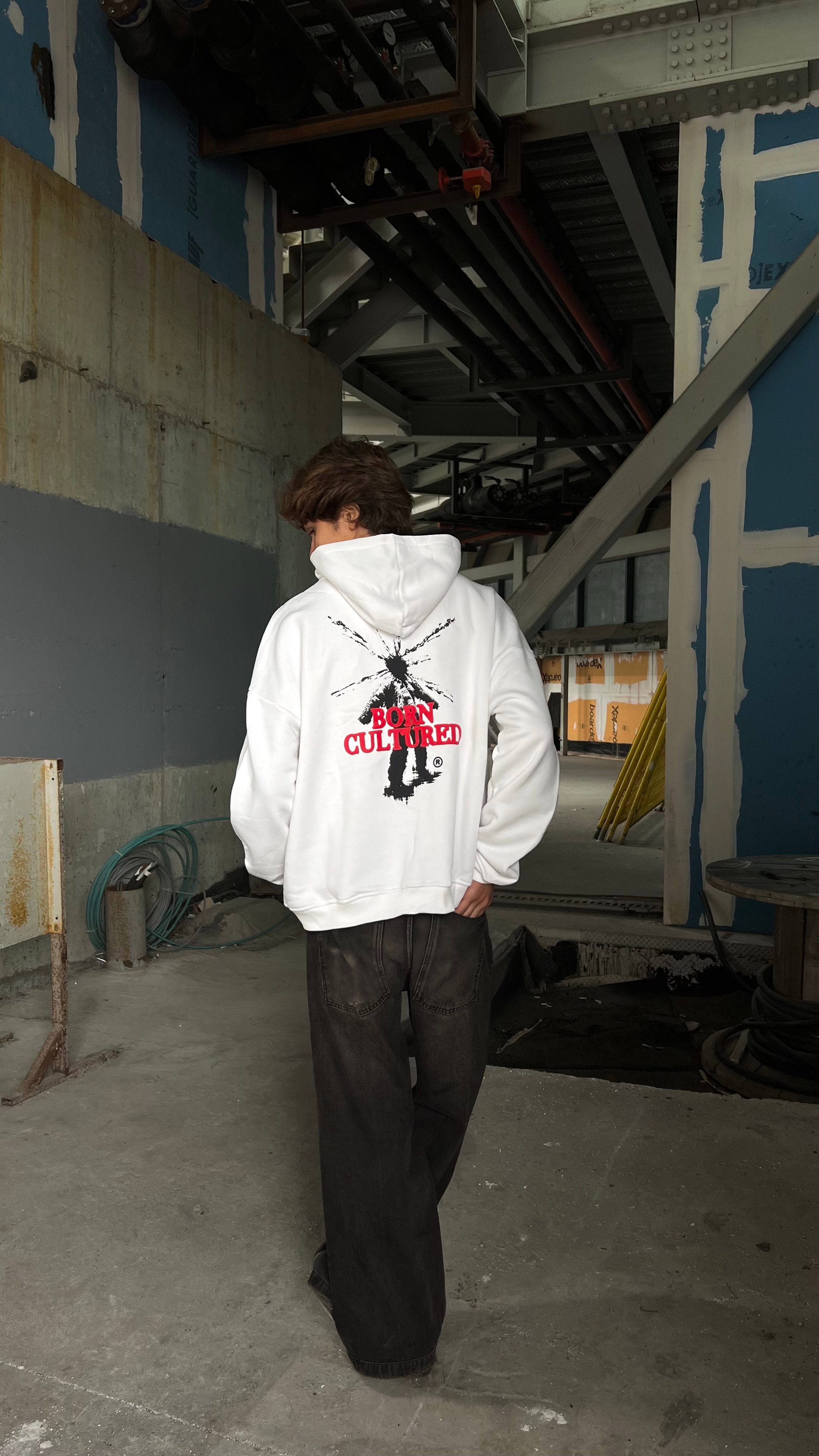 Born Cultured Beyaz Oversize Zipper Hoodie