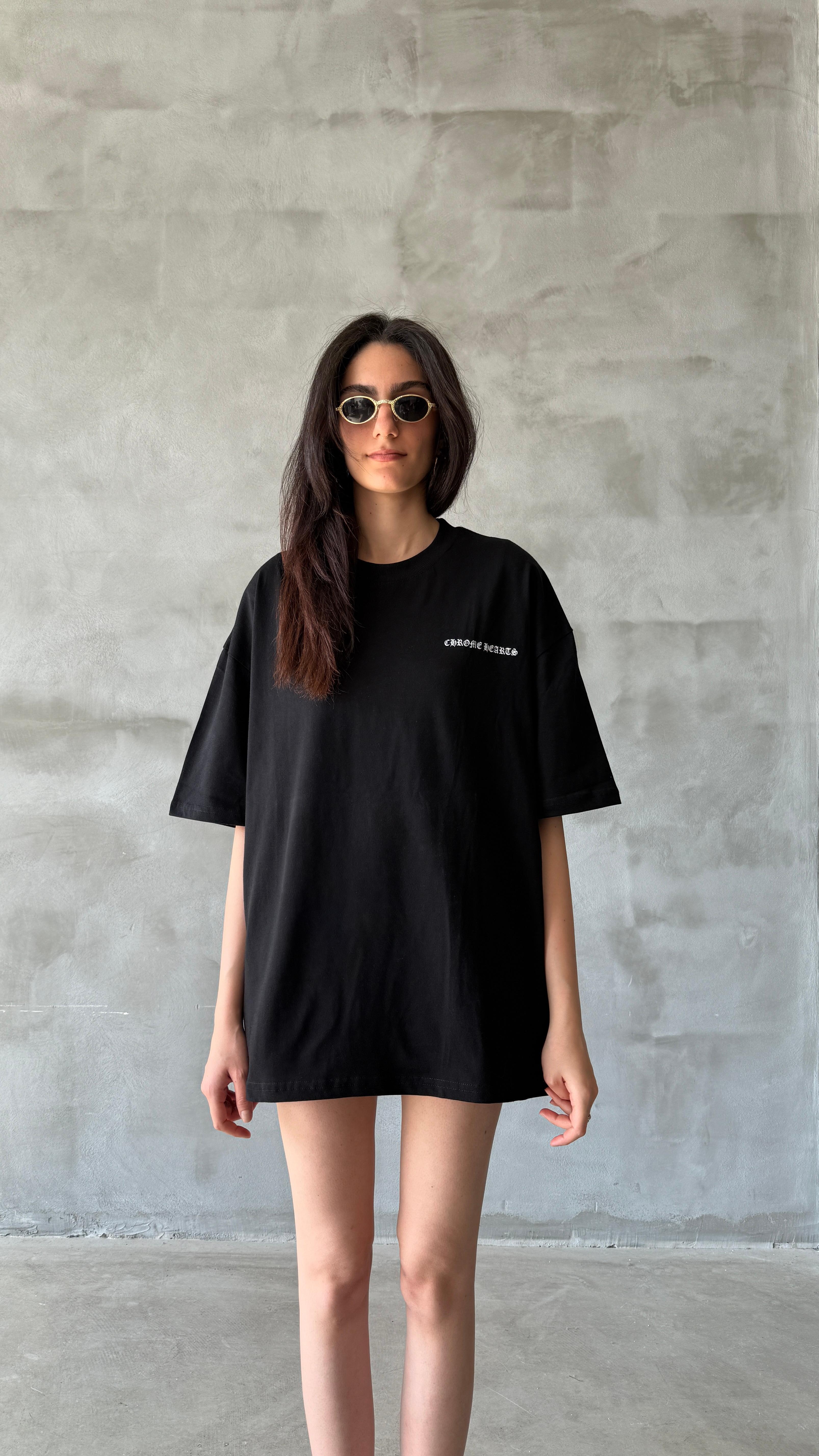 Siyah Hearts Oversize Tişört 