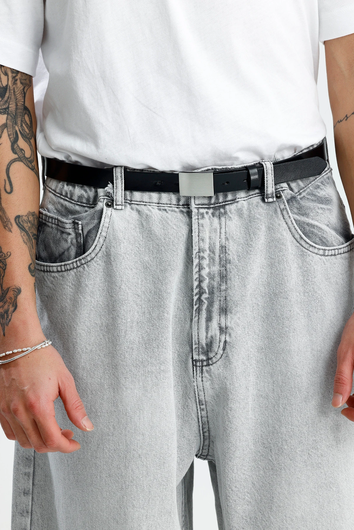 Açık Gri Yıkamalı Premium Baggy Jean