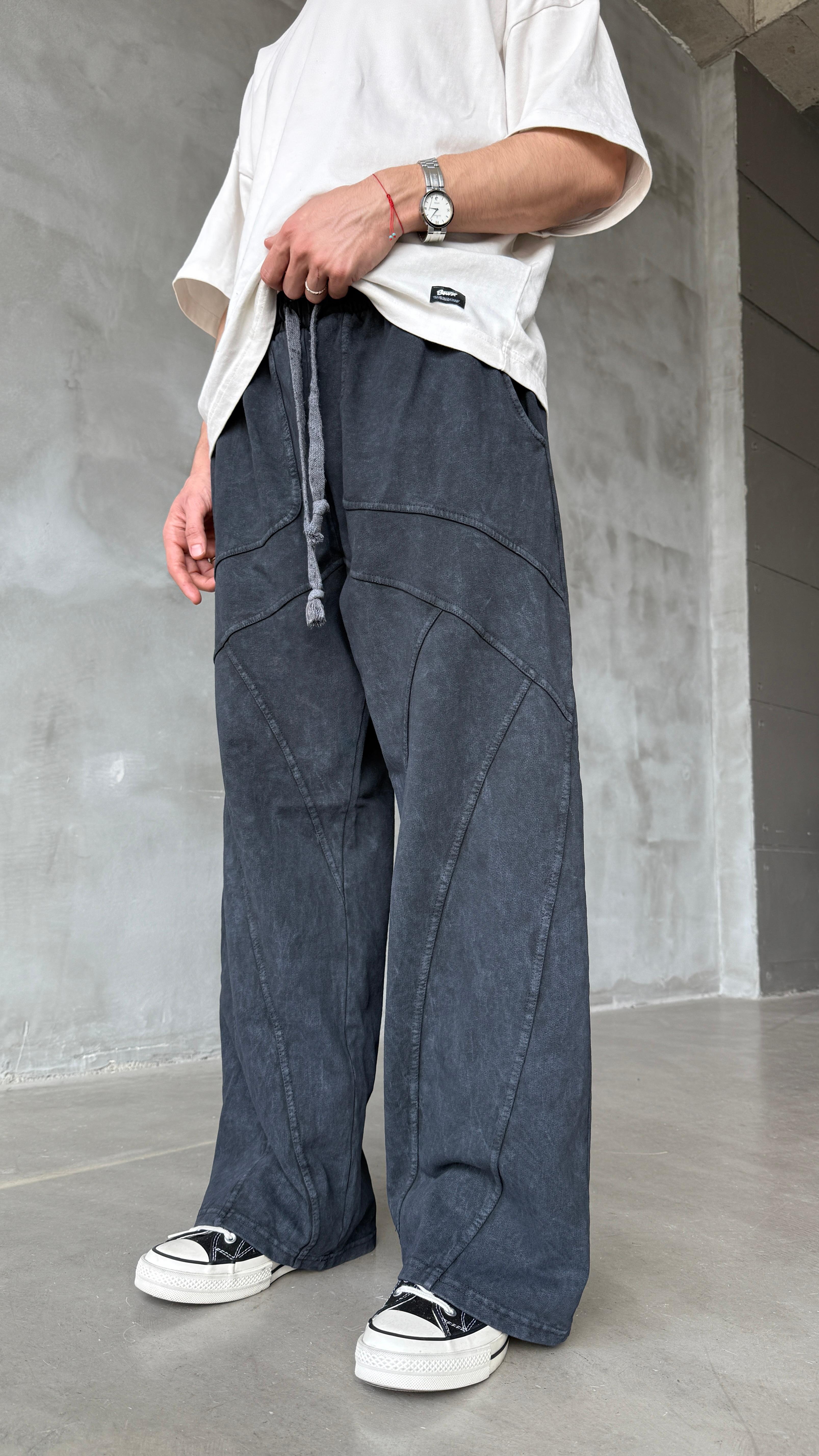 Road Lines Antrasit Yıkamalı Mevsimlik Premium Baggy Sweatpant