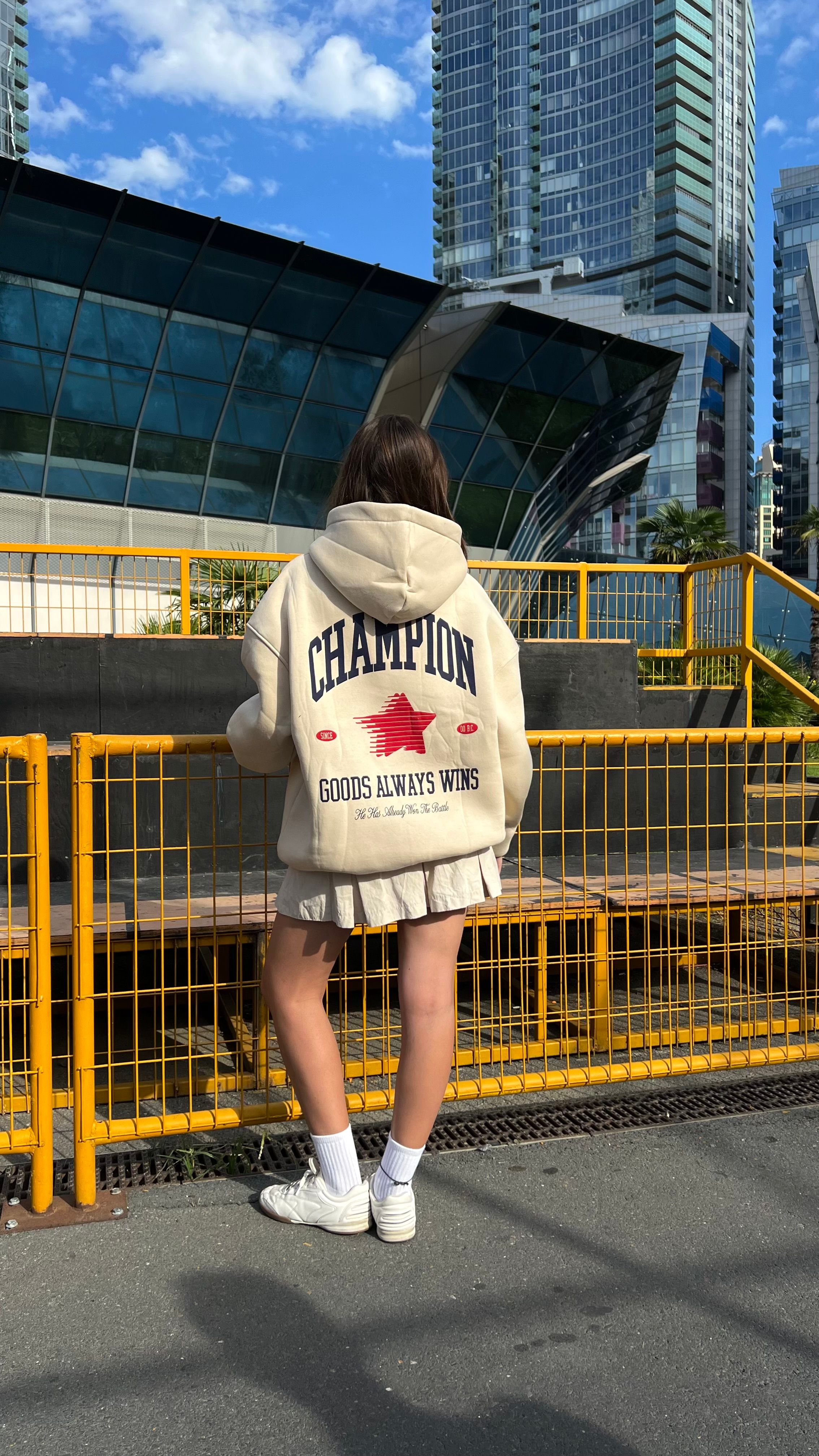 Champion Bej Oversize Hoodie 