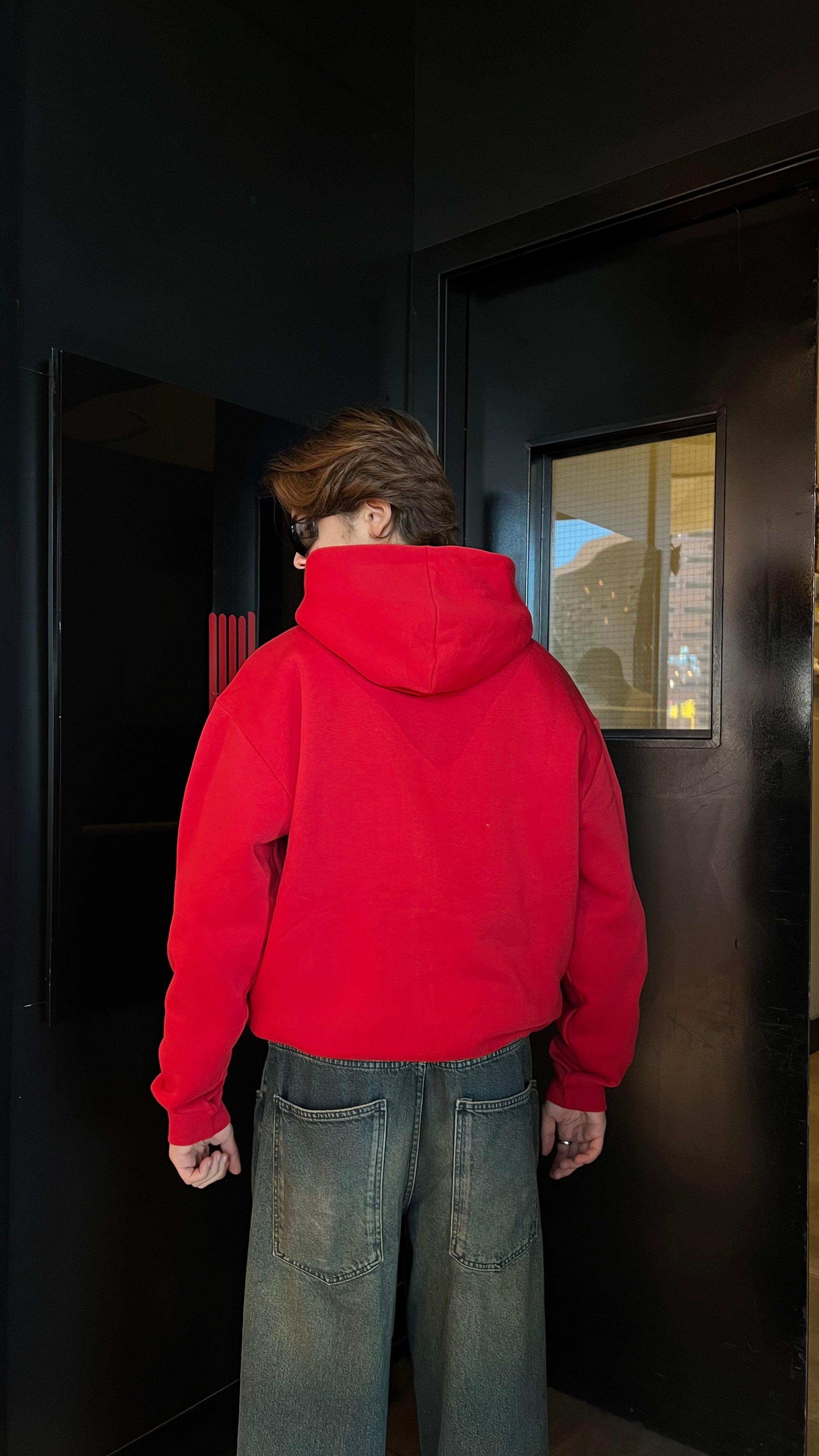 RW Red Basic Oversize Zipper Hoodie 