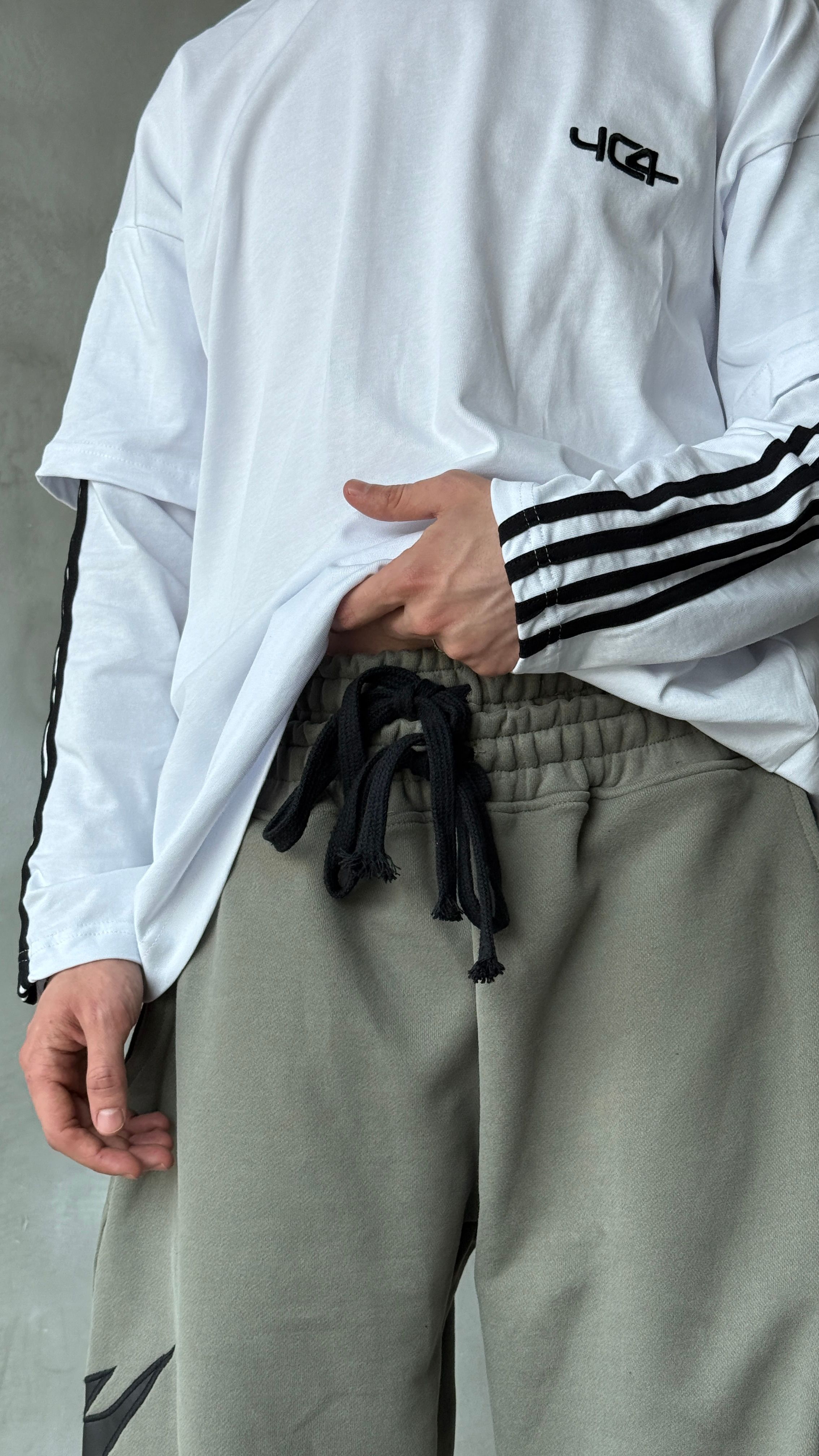 Haki Tribal Deri Detay Double Waist Premium Baggy Sweatpant 