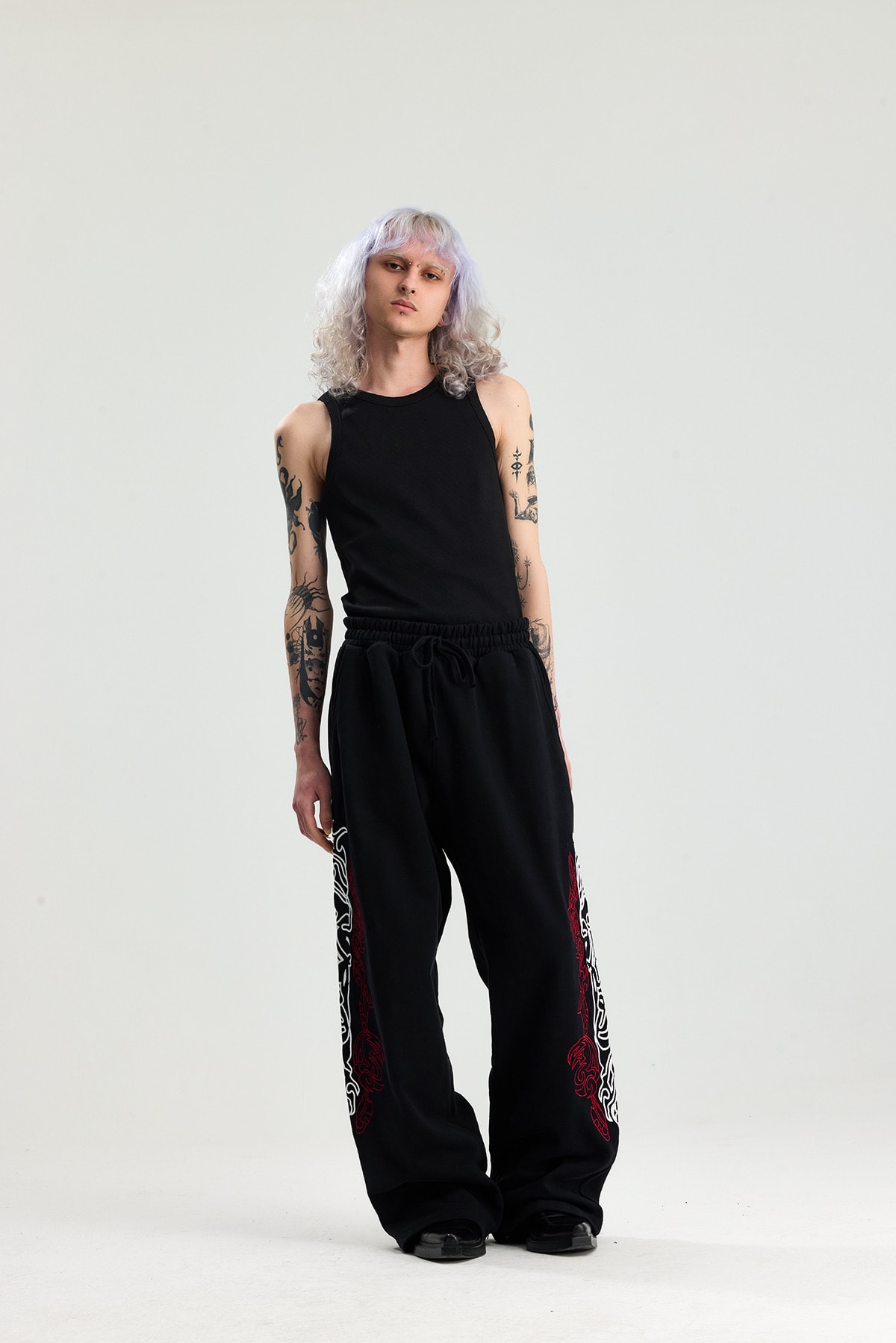 Siyah Chineese Pattern Nakış Detay Premium Baggy Sweatpant