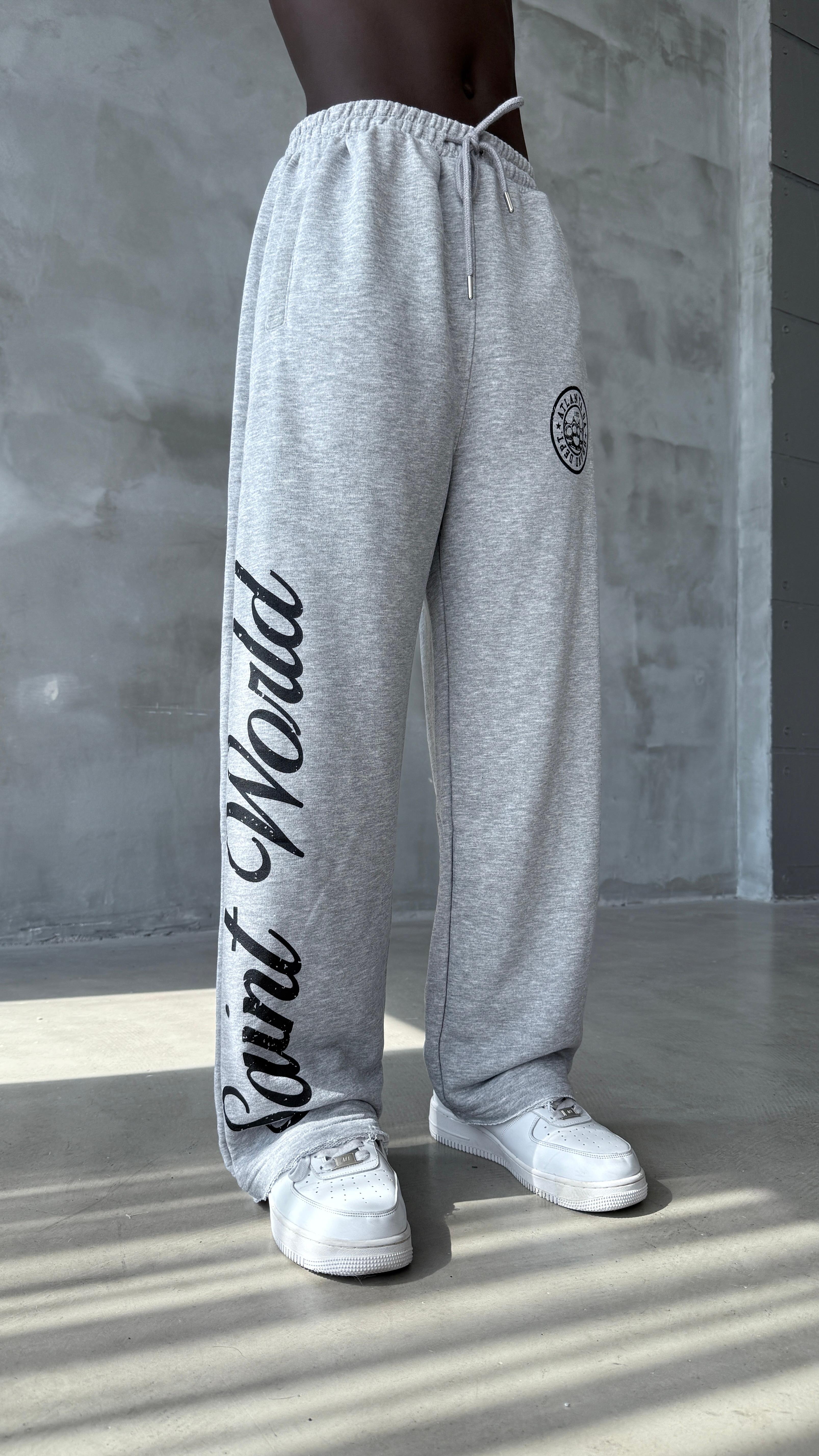 Gri Saint World Basklı Baggy Eşofman 
