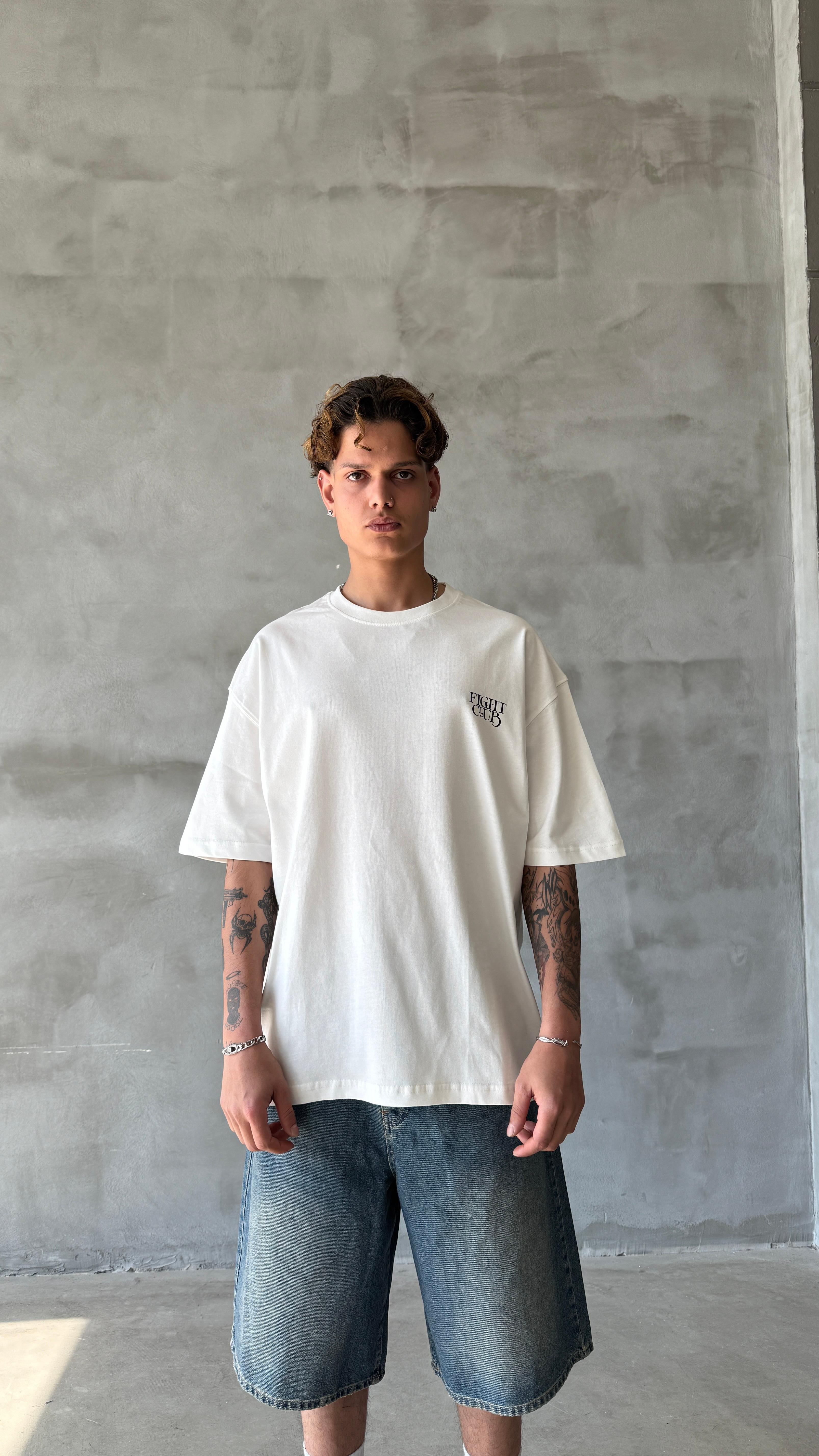 Beyaz Fight Club Oversize Tişört 