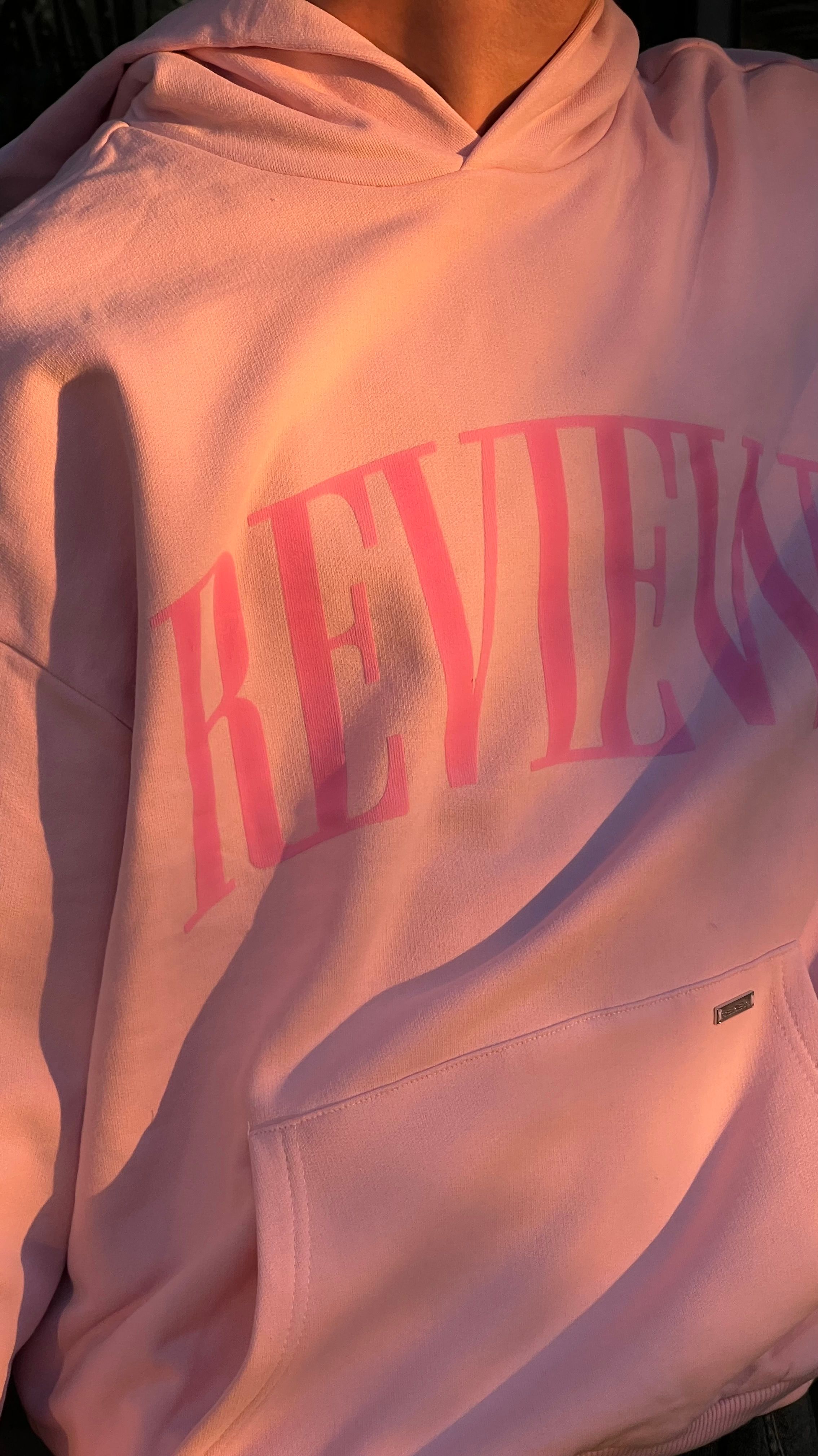 RW Pink To Pink Kabartma Baskı Oversize Hoodie