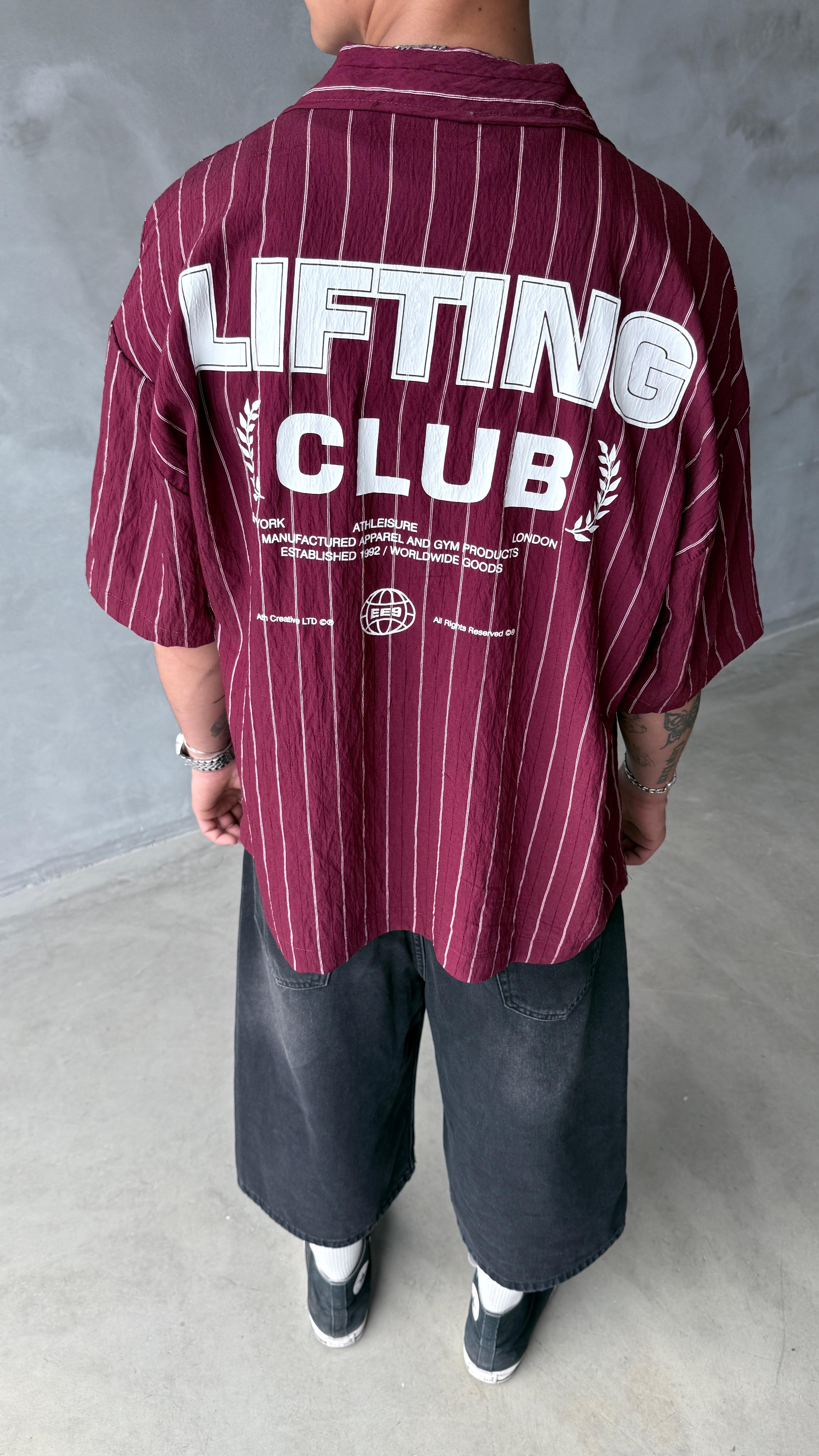 Bordo Lifting Club Çizgili Oversize Keten Gömlek