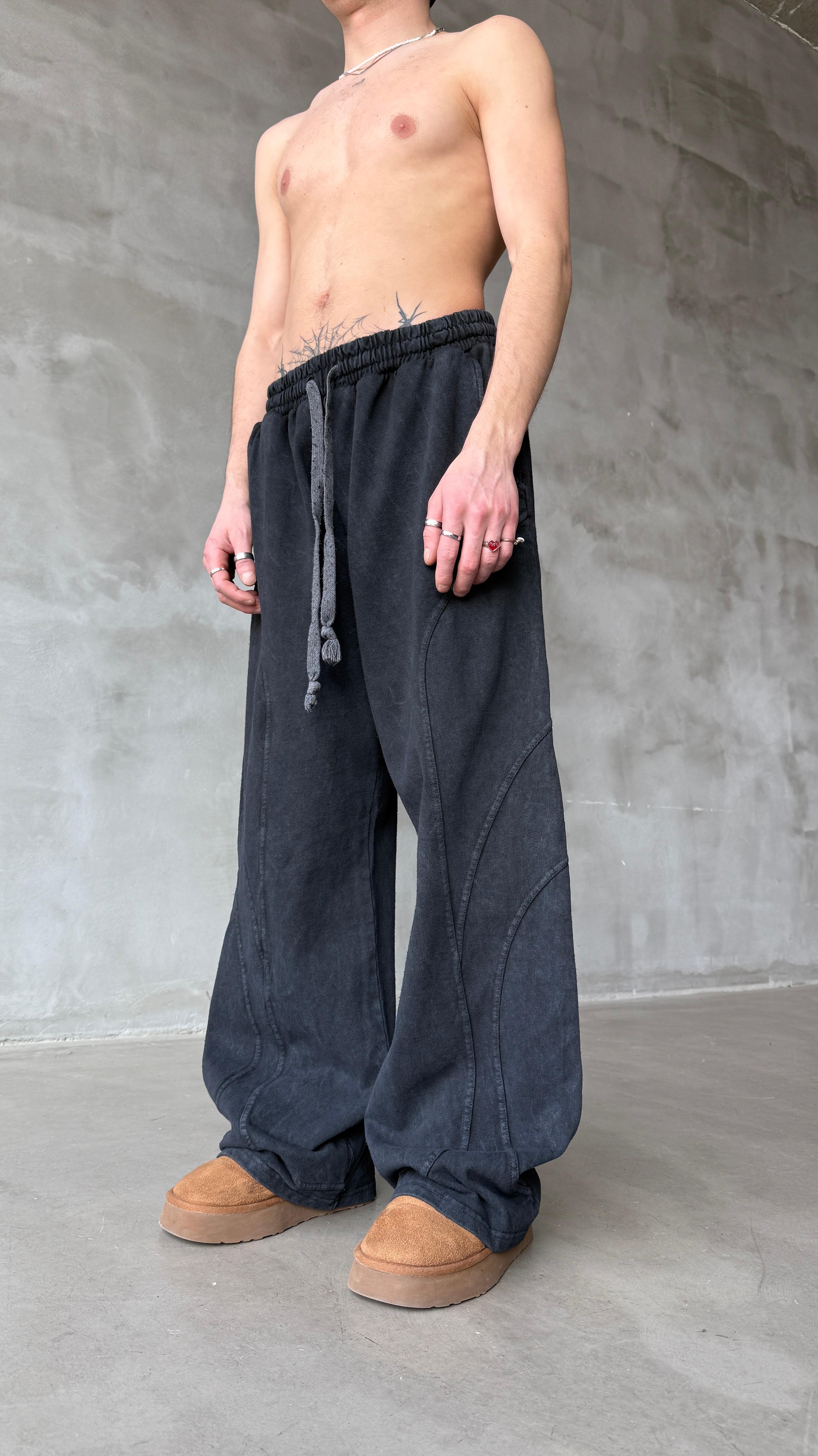Claw Lines Antrasit Yıkamalı Mevsimlik Premium Baggy Sweatpant