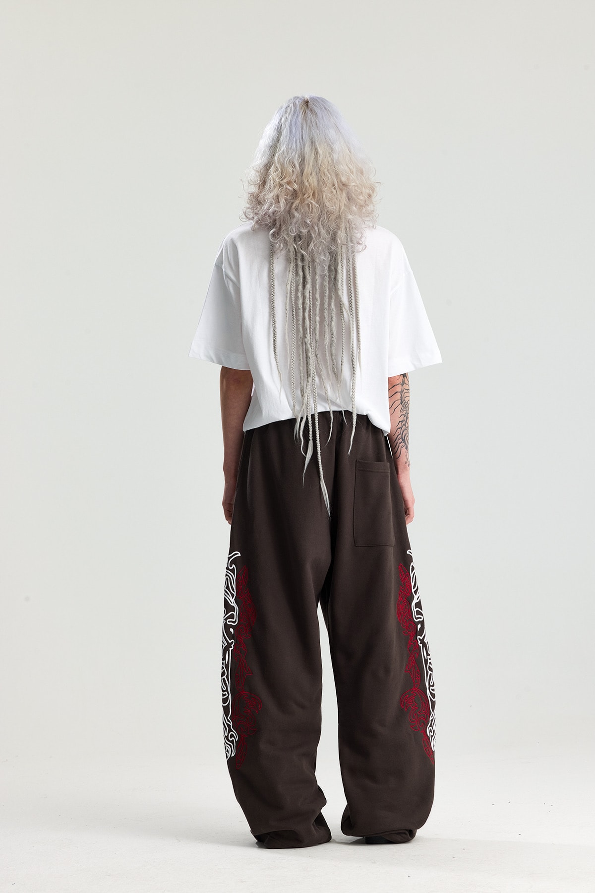 Kahve Chineese Pattern Nakış Detay Premium Yıkamalı Baggy Sweatpant 