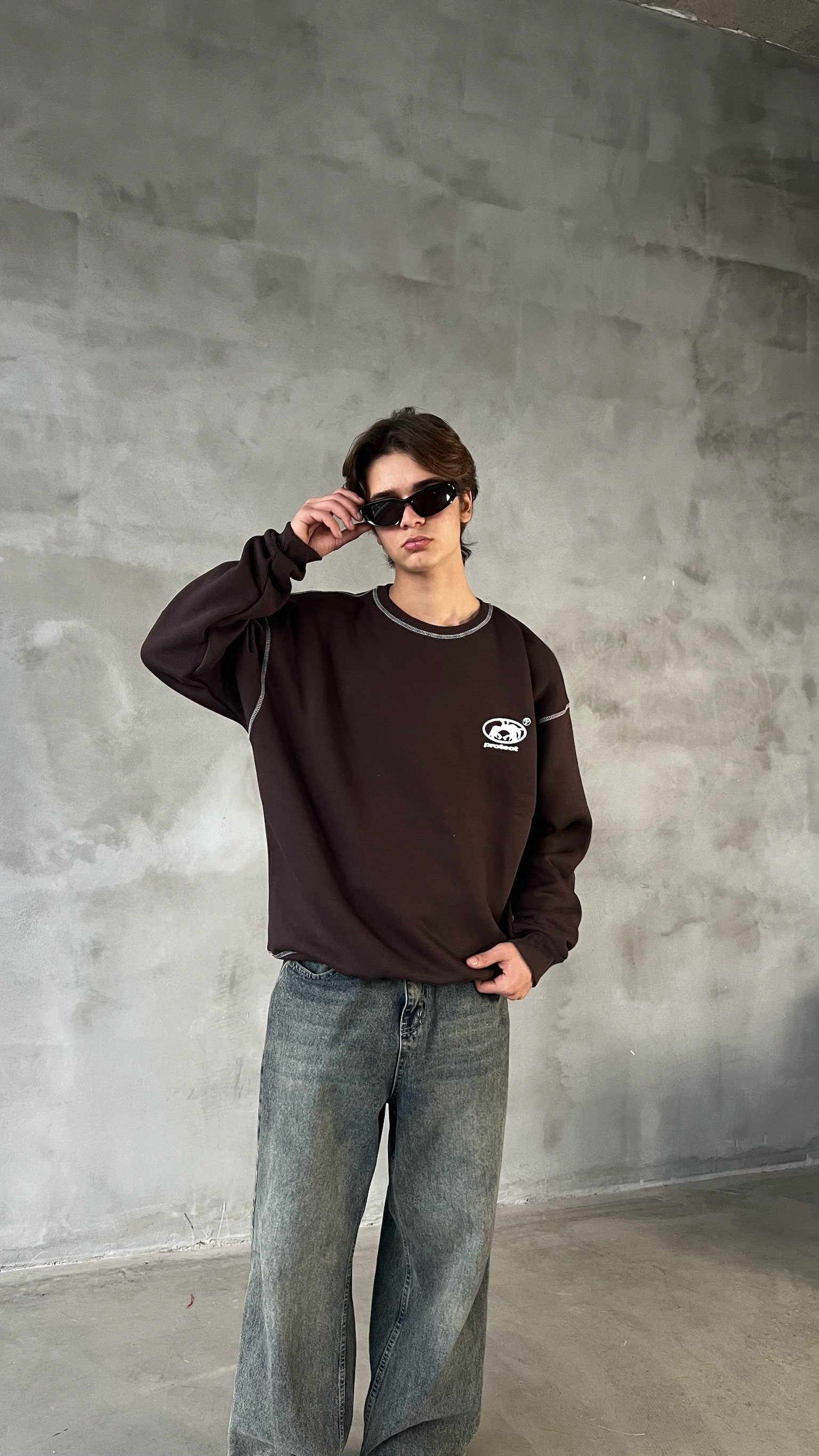 Kahverengi Product Ters Dikiş Detay Oversize Sweatshirt 