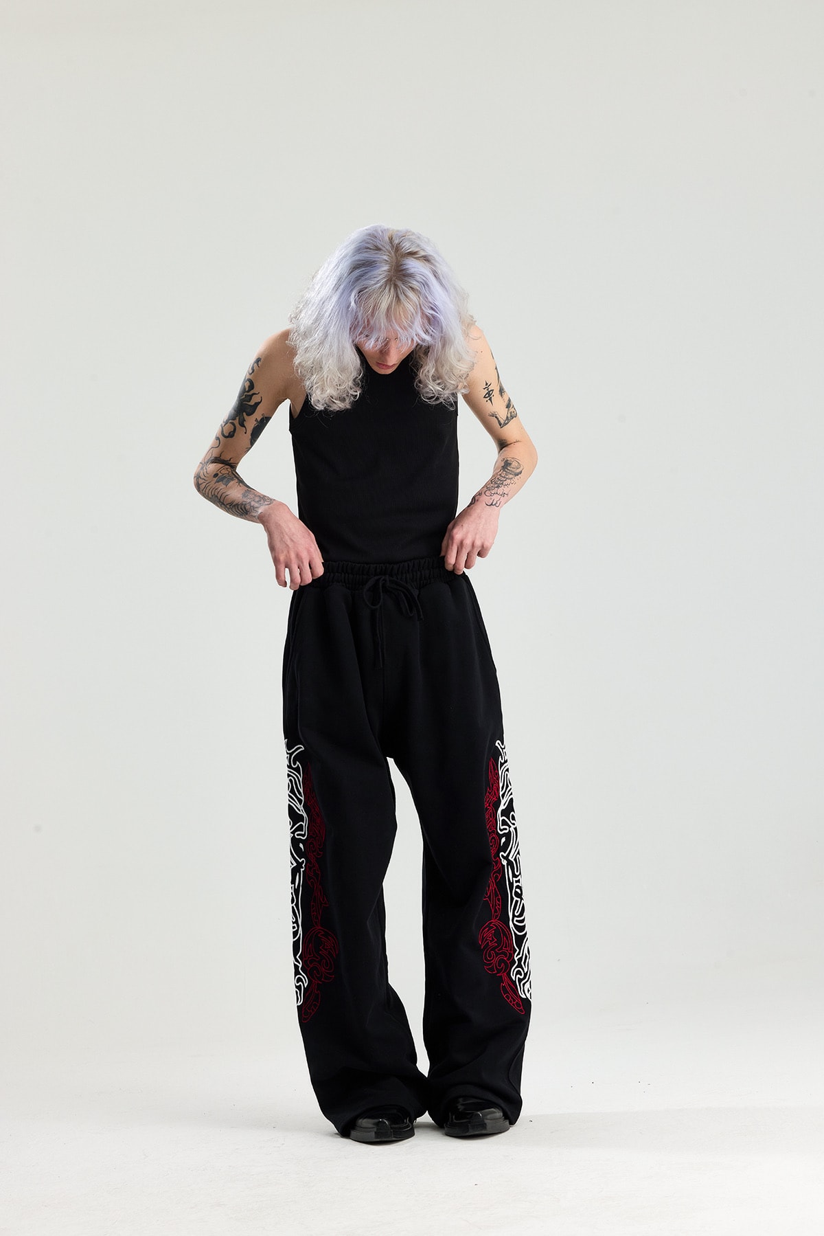 Siyah Chineese Pattern Nakış Detay Premium Baggy Sweatpant