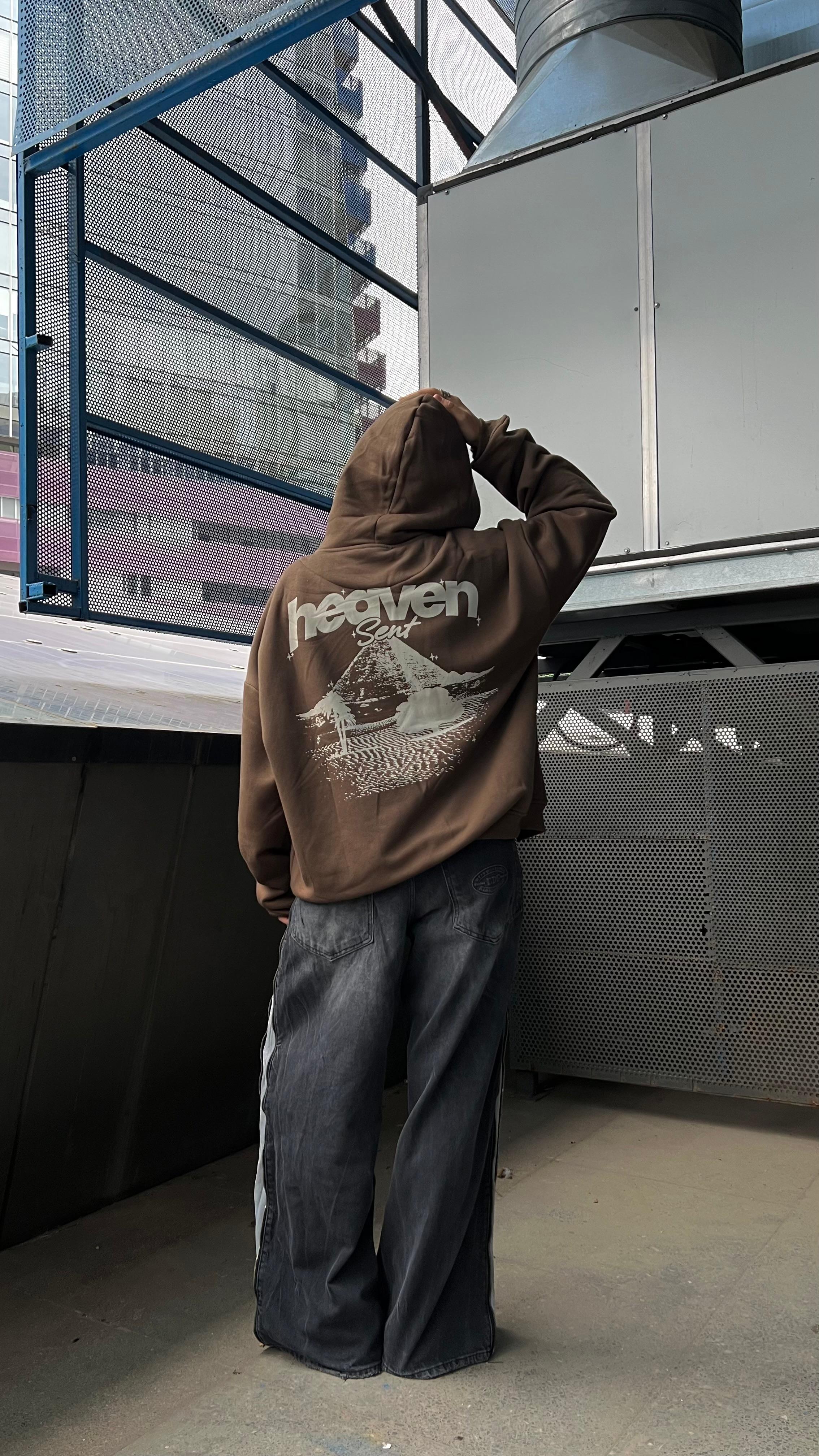 Heaven Kahverengi Oversize Zipper Hoodie