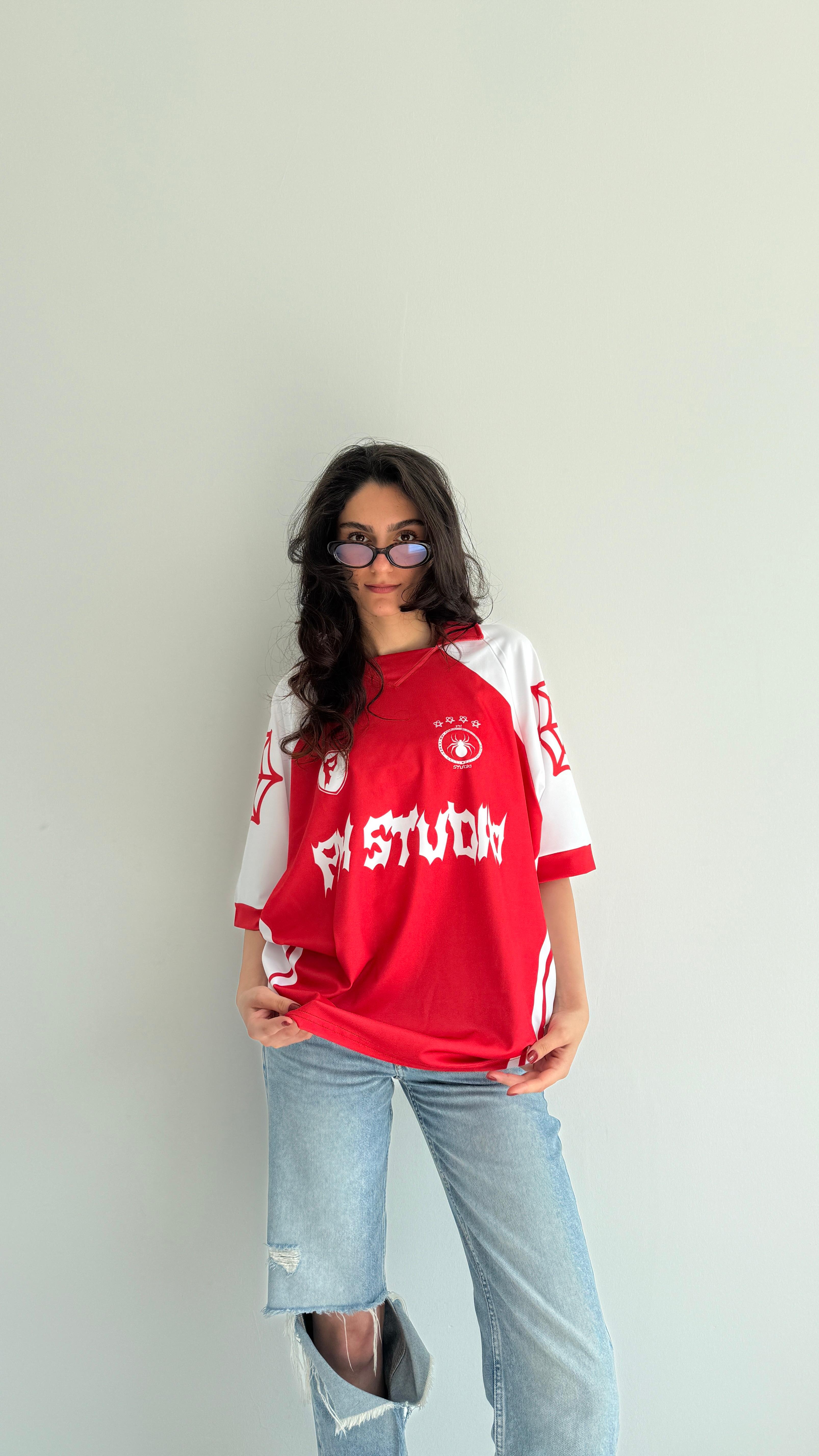 Pm Studio Red Oversize Polo Yaka Forma 