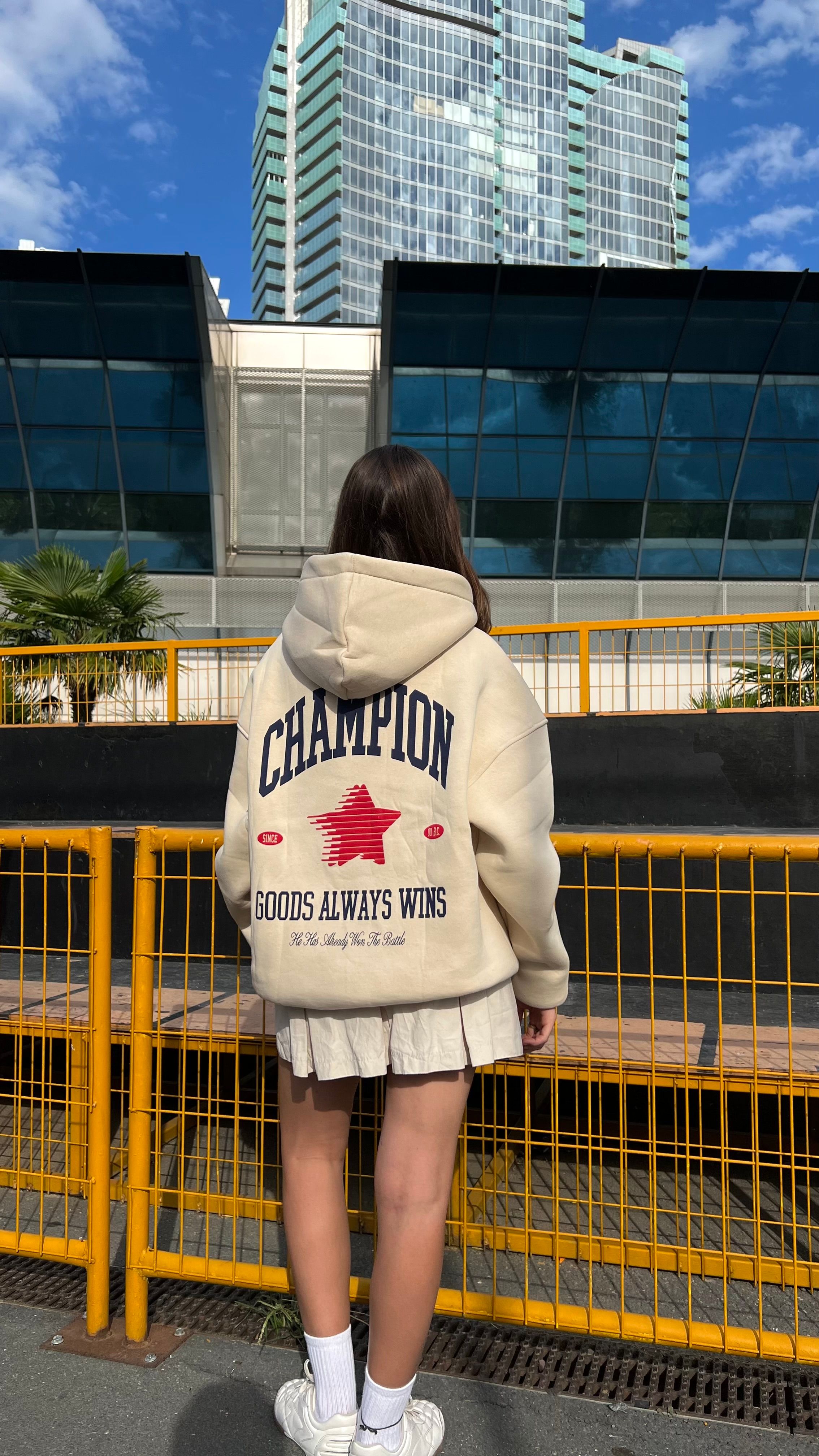 Champion Bej Oversize Hoodie 