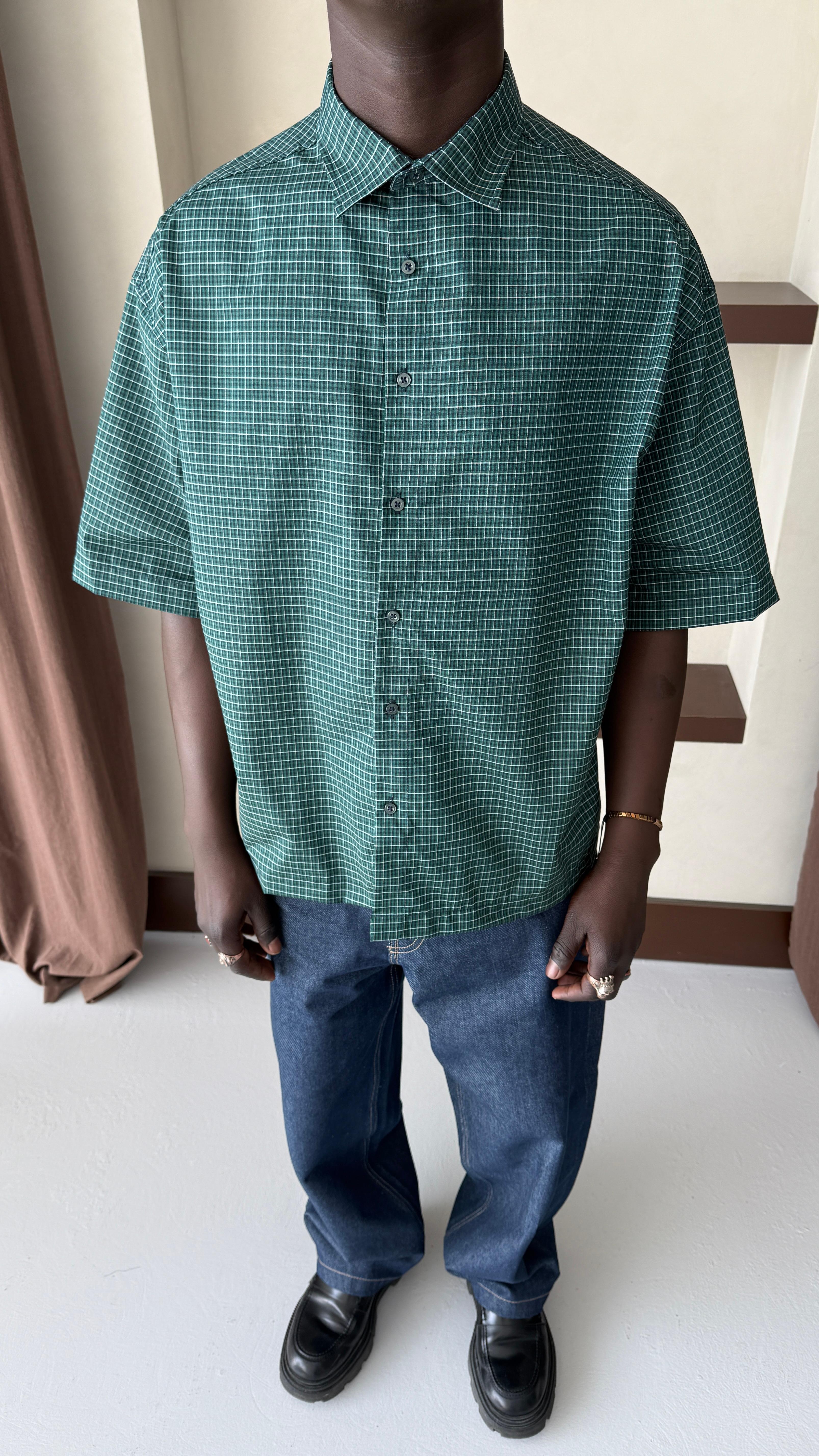 Yeşil Ekose Premium Boxy Fit Oversize Gömlek 