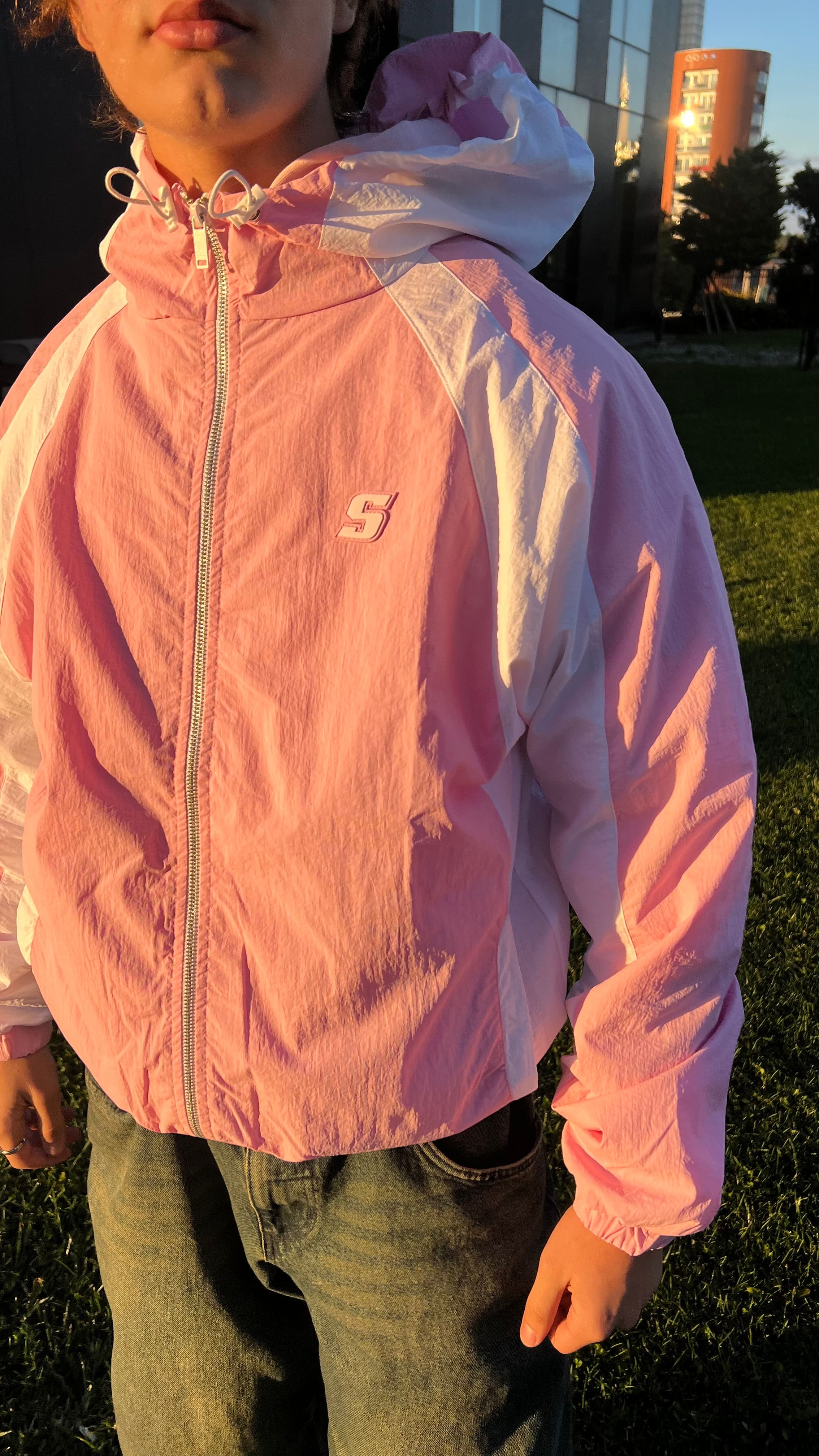 S Logo Pink Oversize Ayarlanabilir Track Jacket 