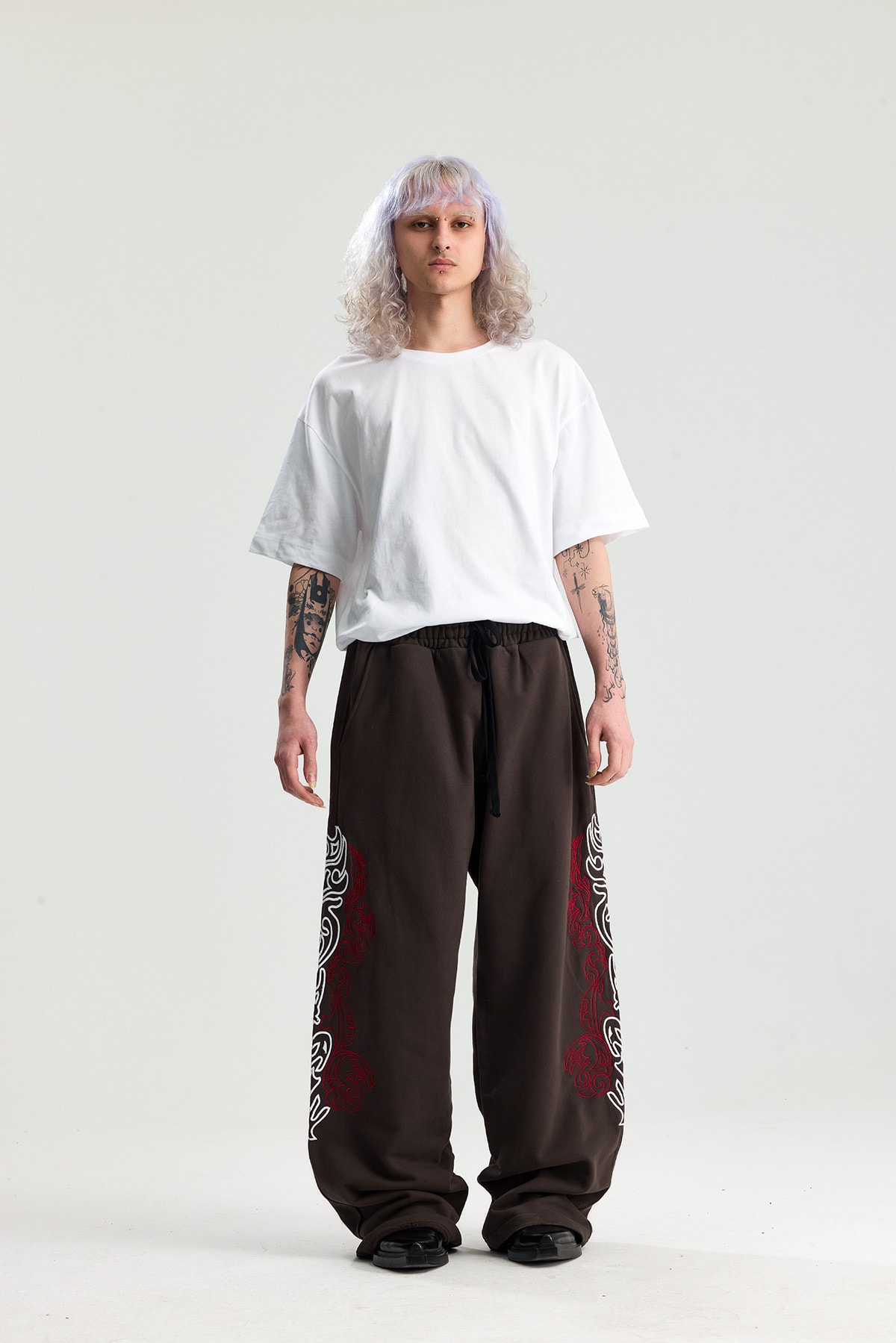 Kahve Chineese Pattern Nakış Detay Premium Yıkamalı Baggy Sweatpant 