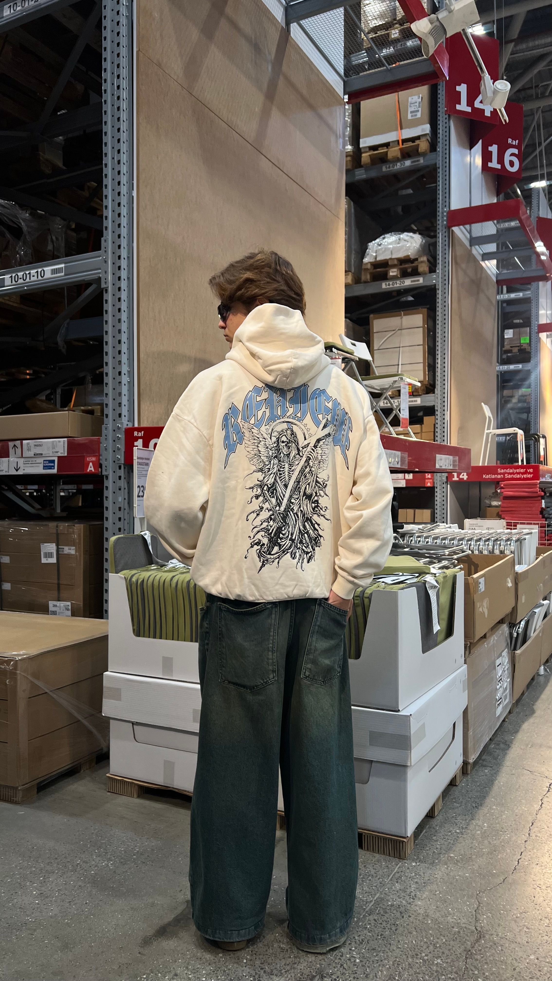 RW Krem Old School Oversize Hoodie 