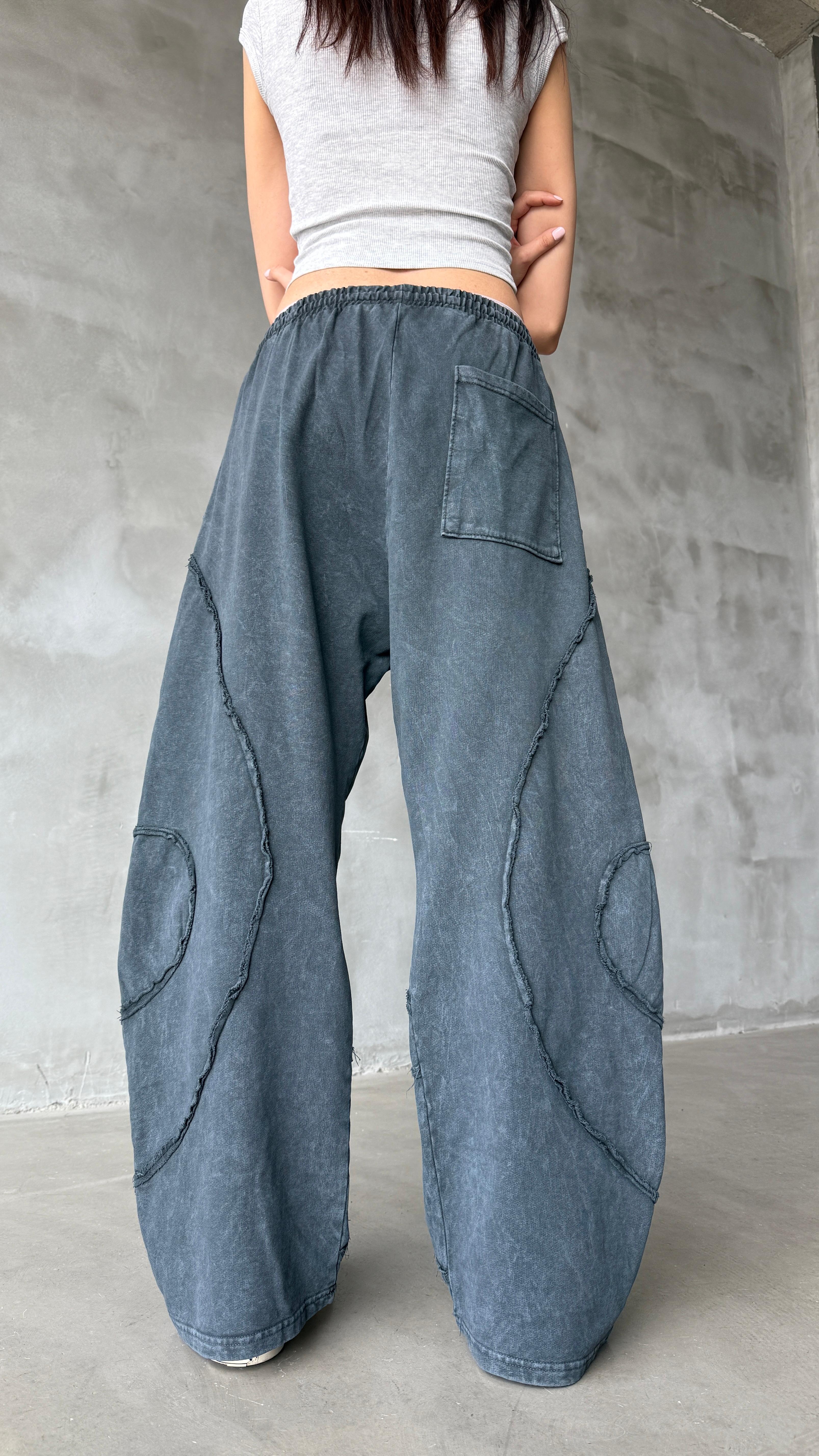 Ters Dikiş Mavi Yıkamalı Mevsimlik Premium Baggy Sweatpant
