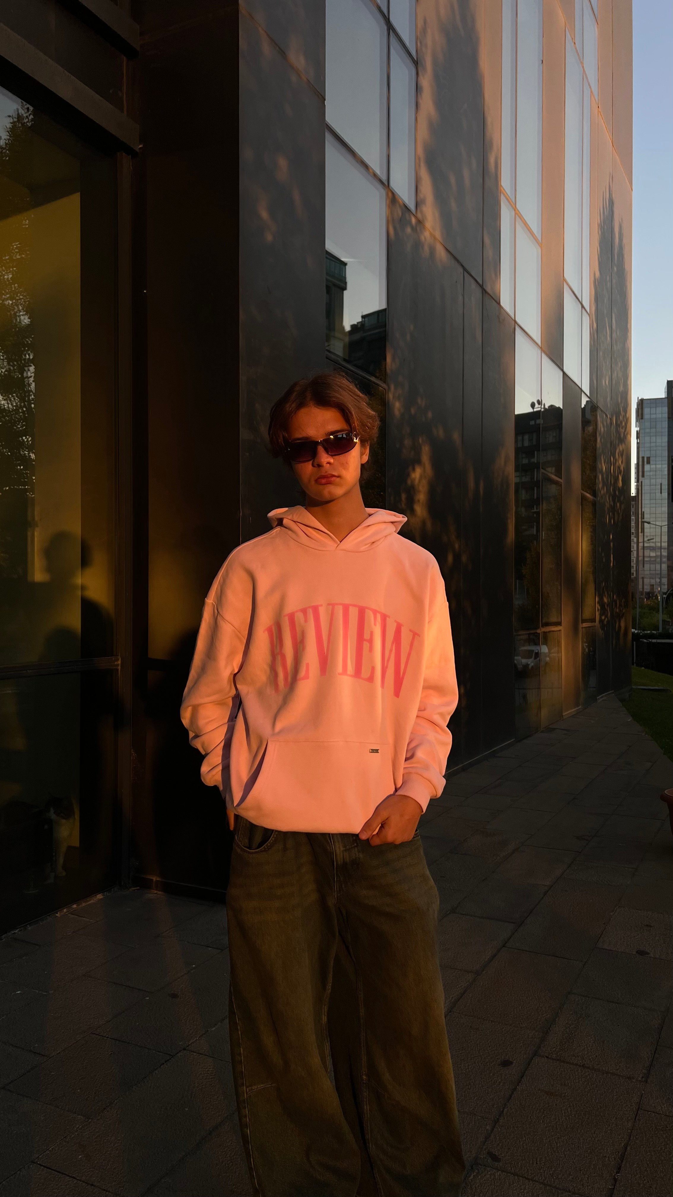 RW Pink To Pink Kabartma Baskı Oversize Hoodie