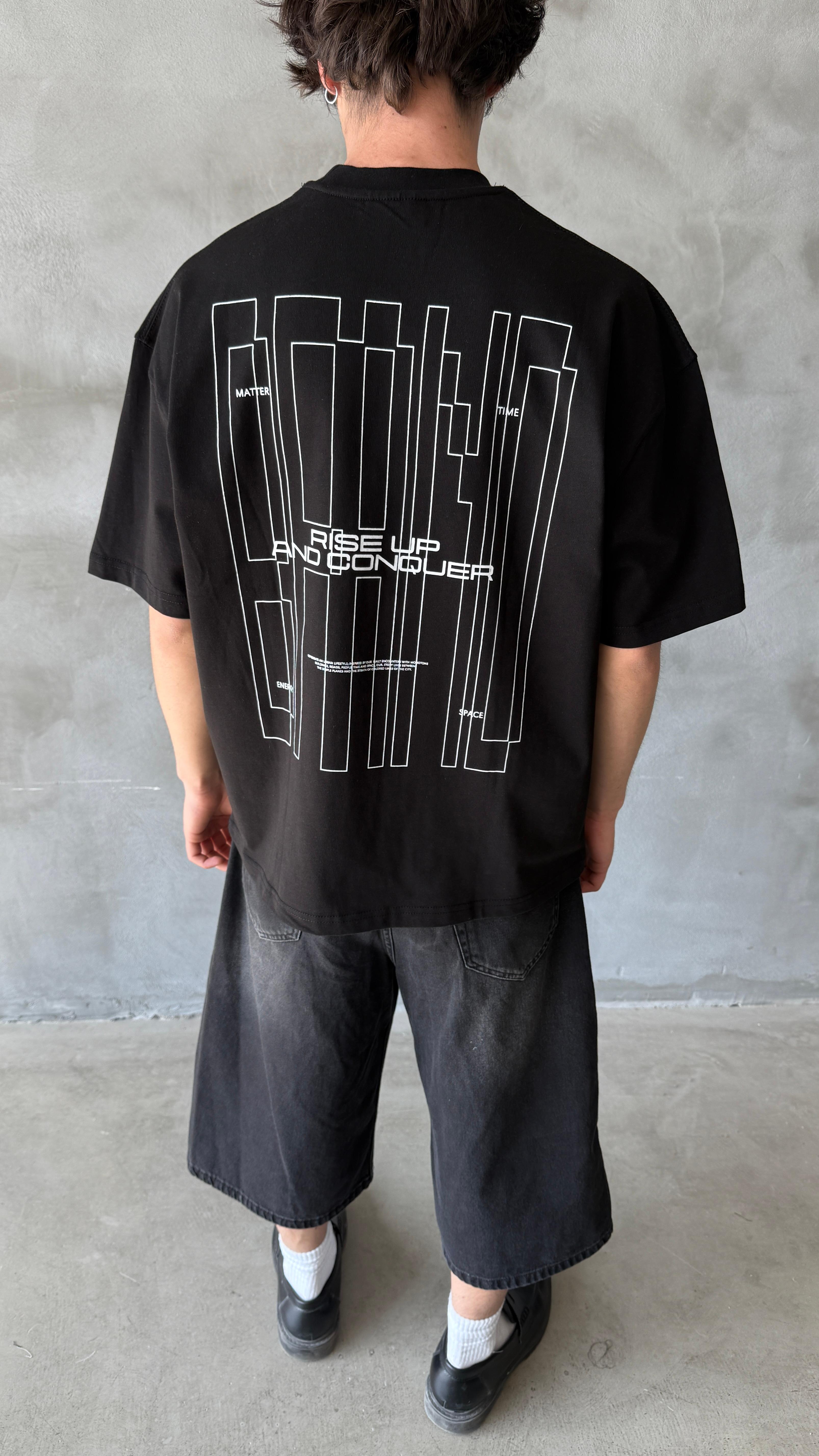 Siyah Rise Up Oversize Tişört