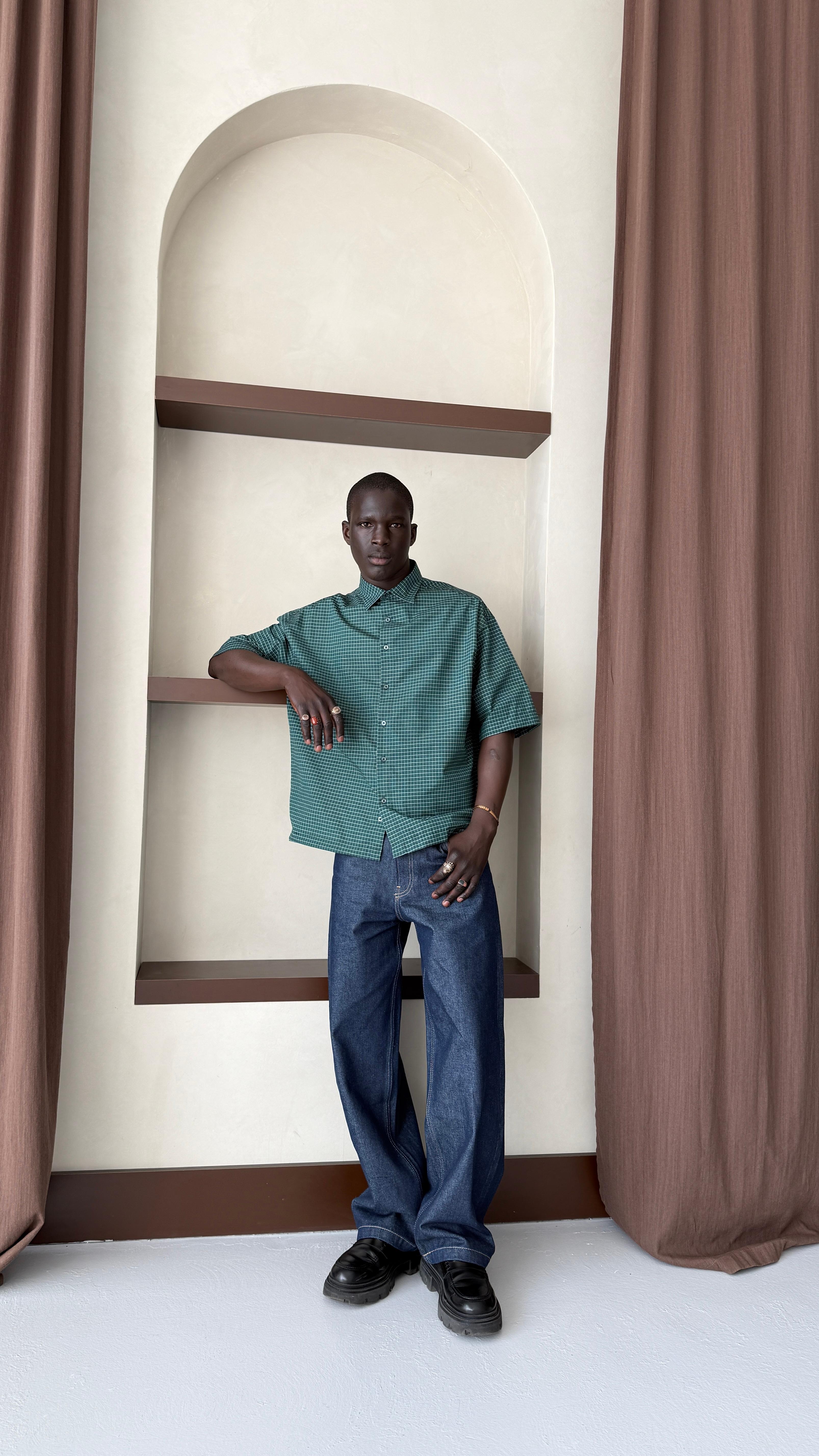 Yeşil Ekose Premium Boxy Fit Oversize Gömlek 