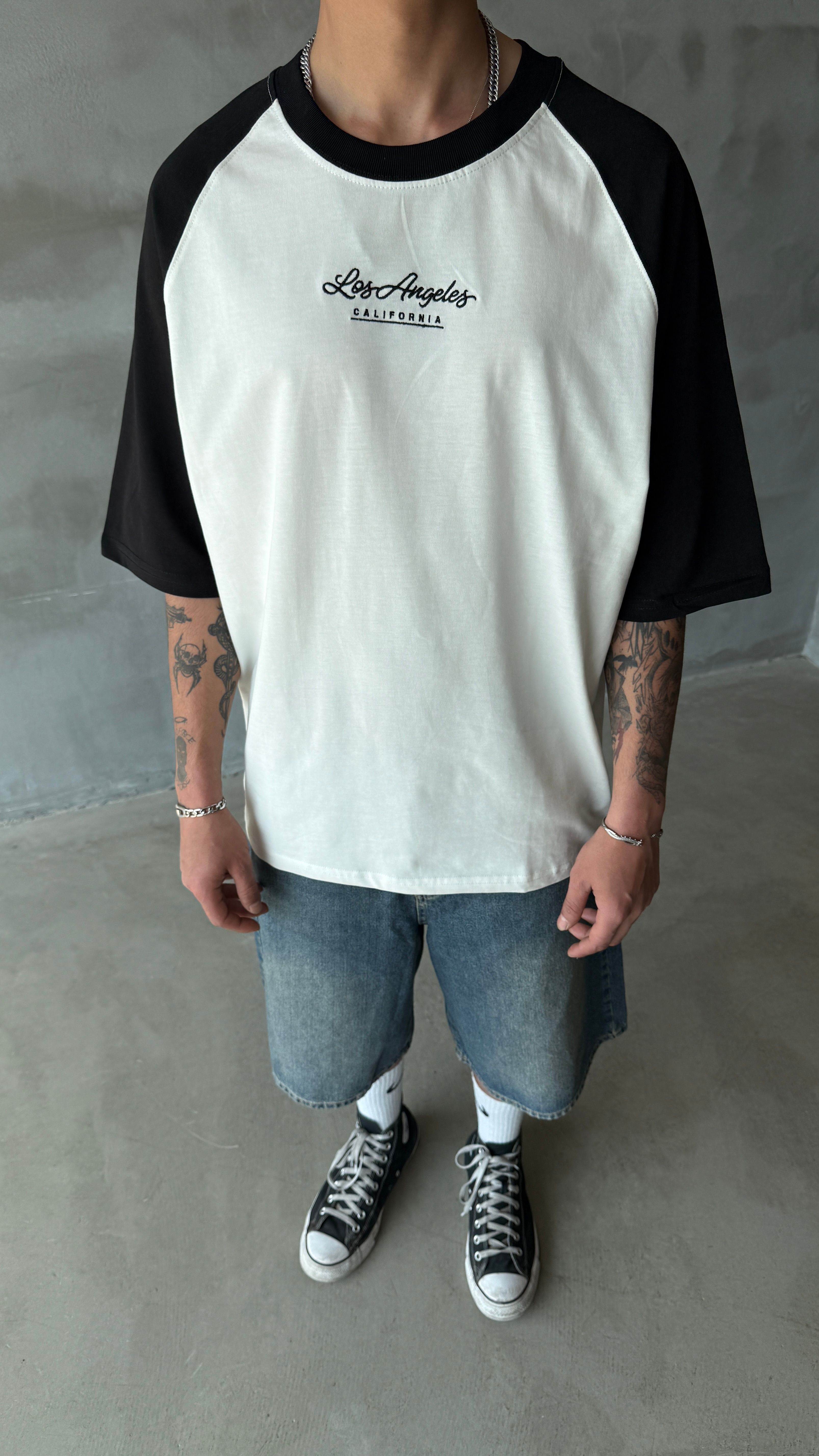 Los Angeles Beyaz Reglan Kol Oversize Tişört 