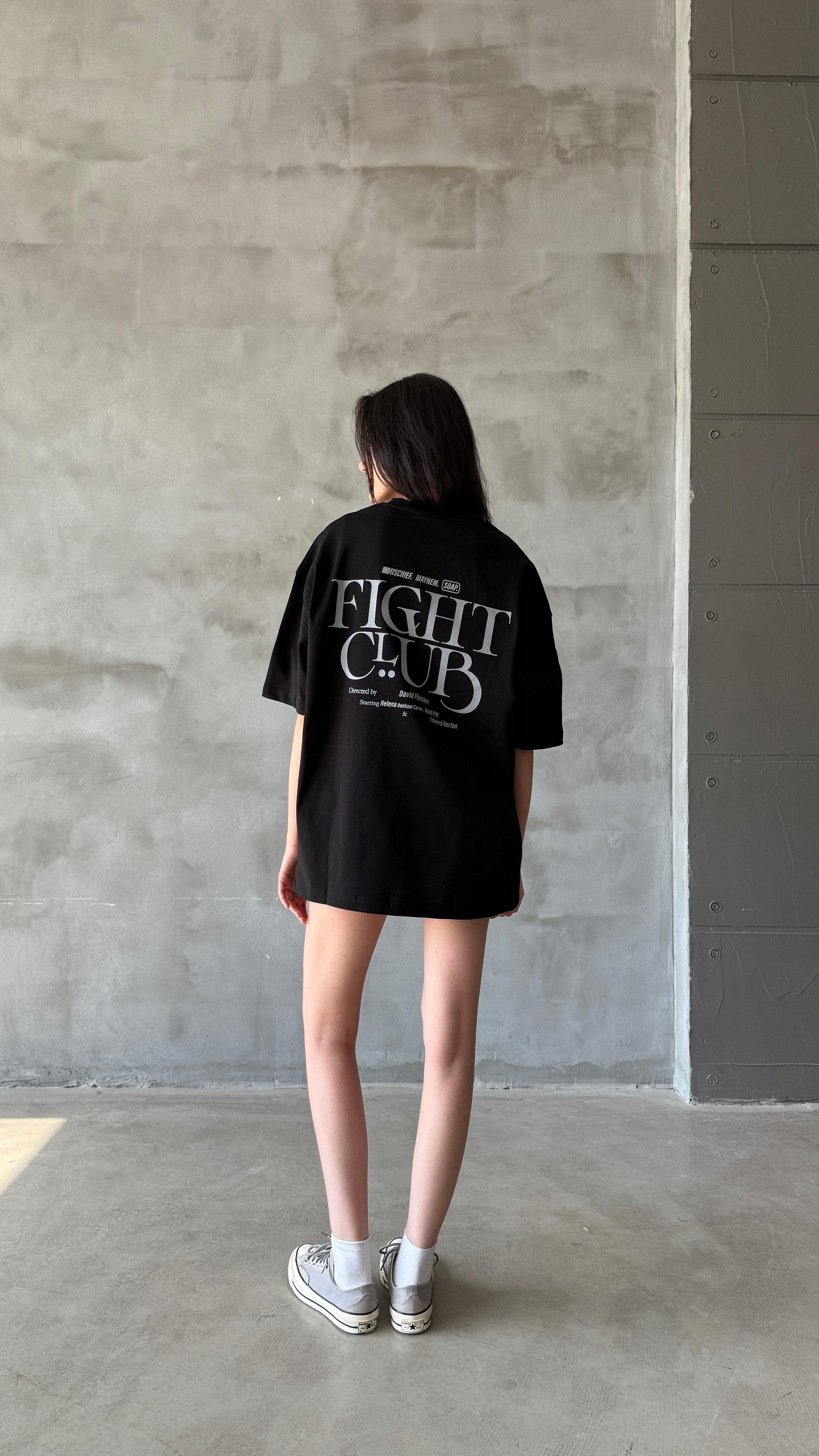 Siyah Fight Club Oversize Tişört 
