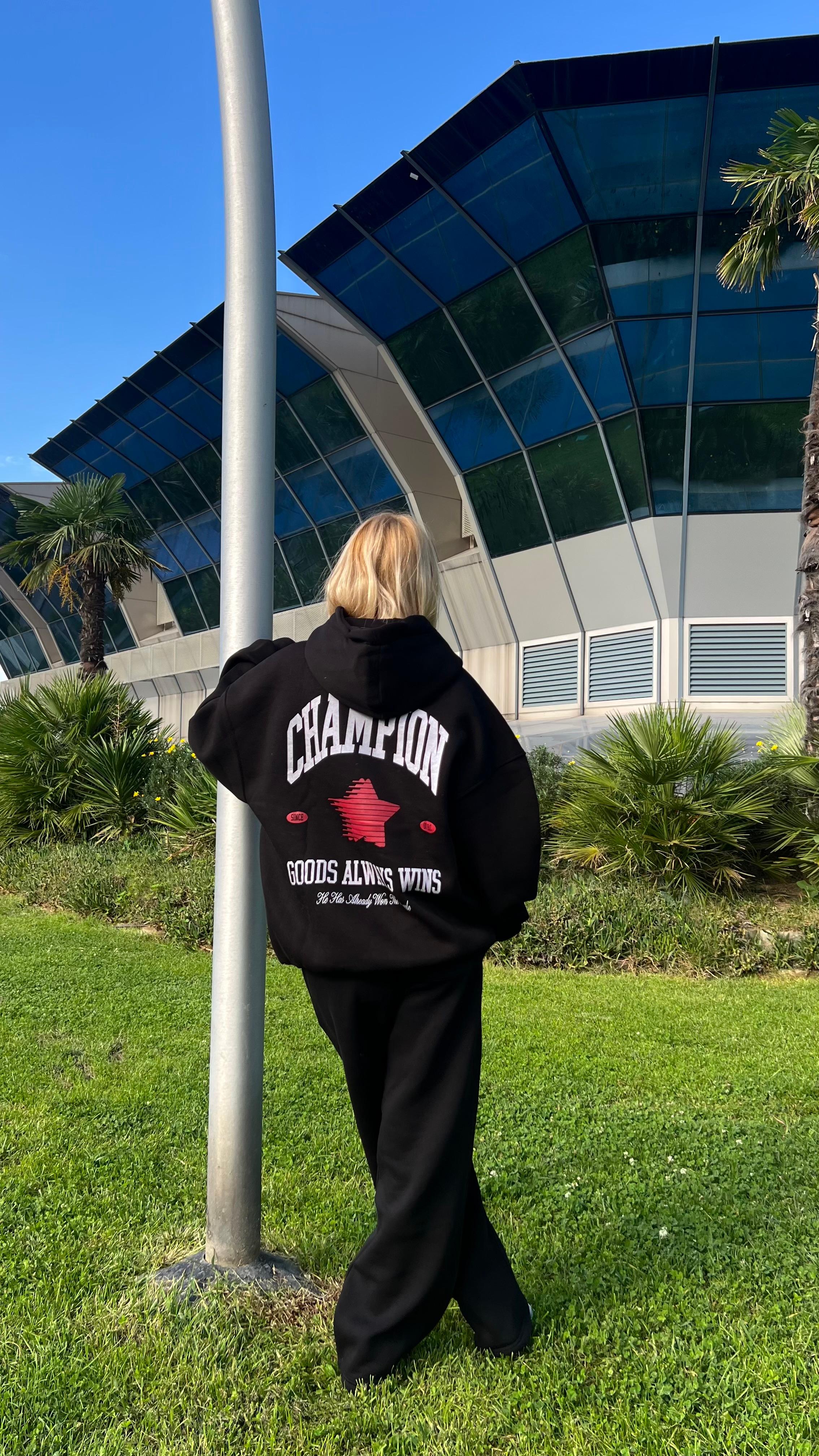 Champion Siyah Oversize Hoodie 