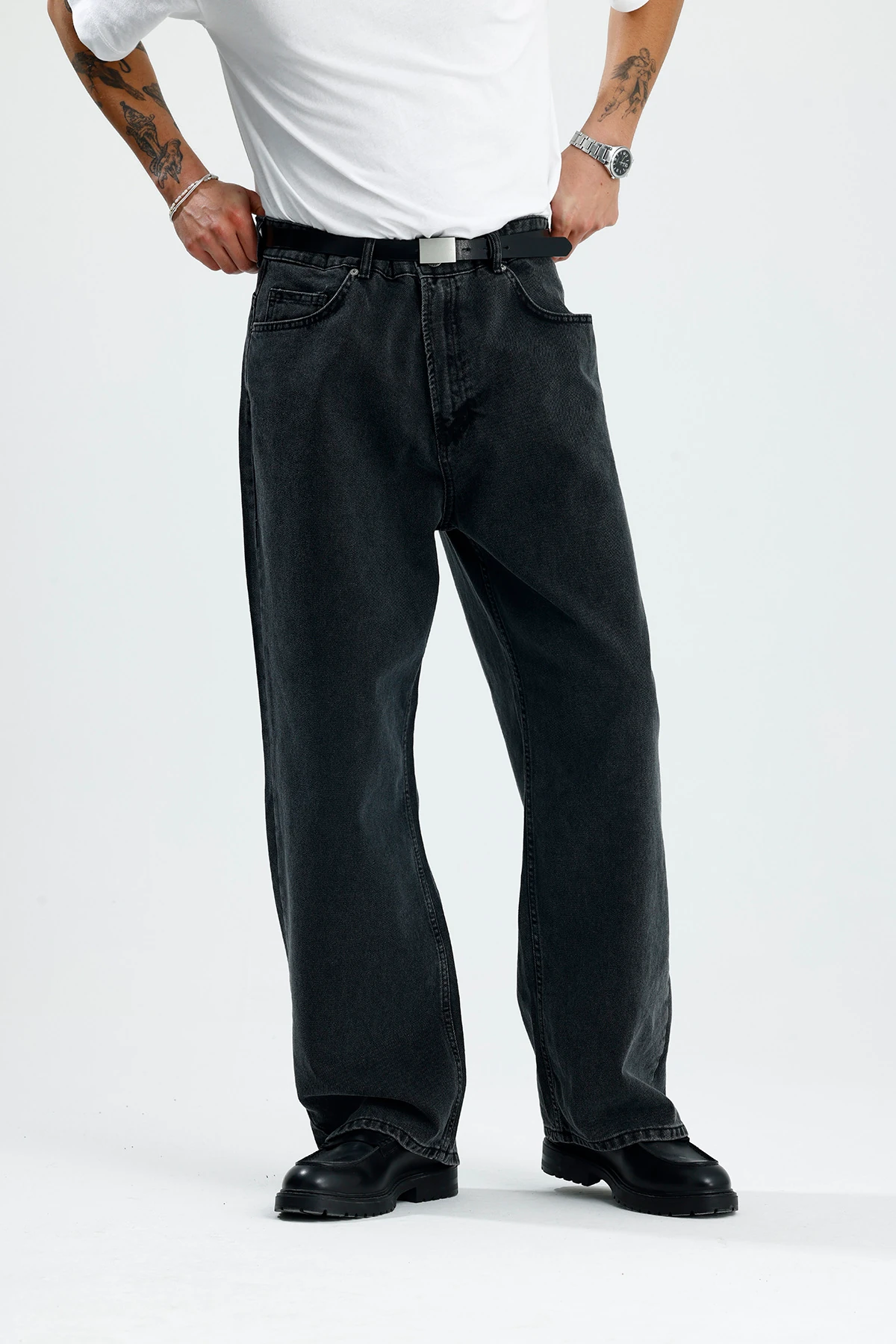 Antrasit Yıkamalı Premium Baggy Jean 