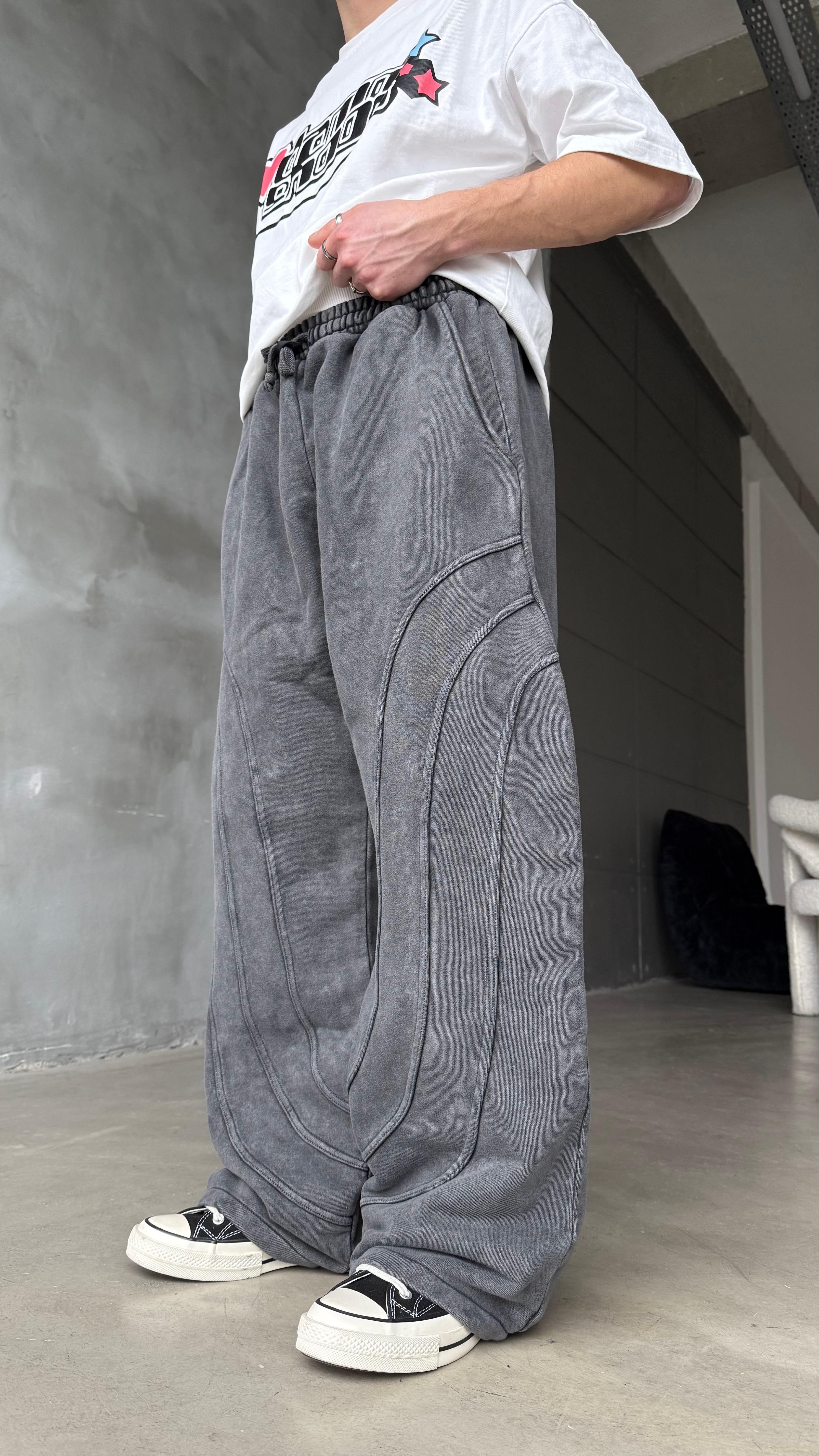 Three Lines Koyu Antrasit Yıkamalı Premium Baggy Sweatpant