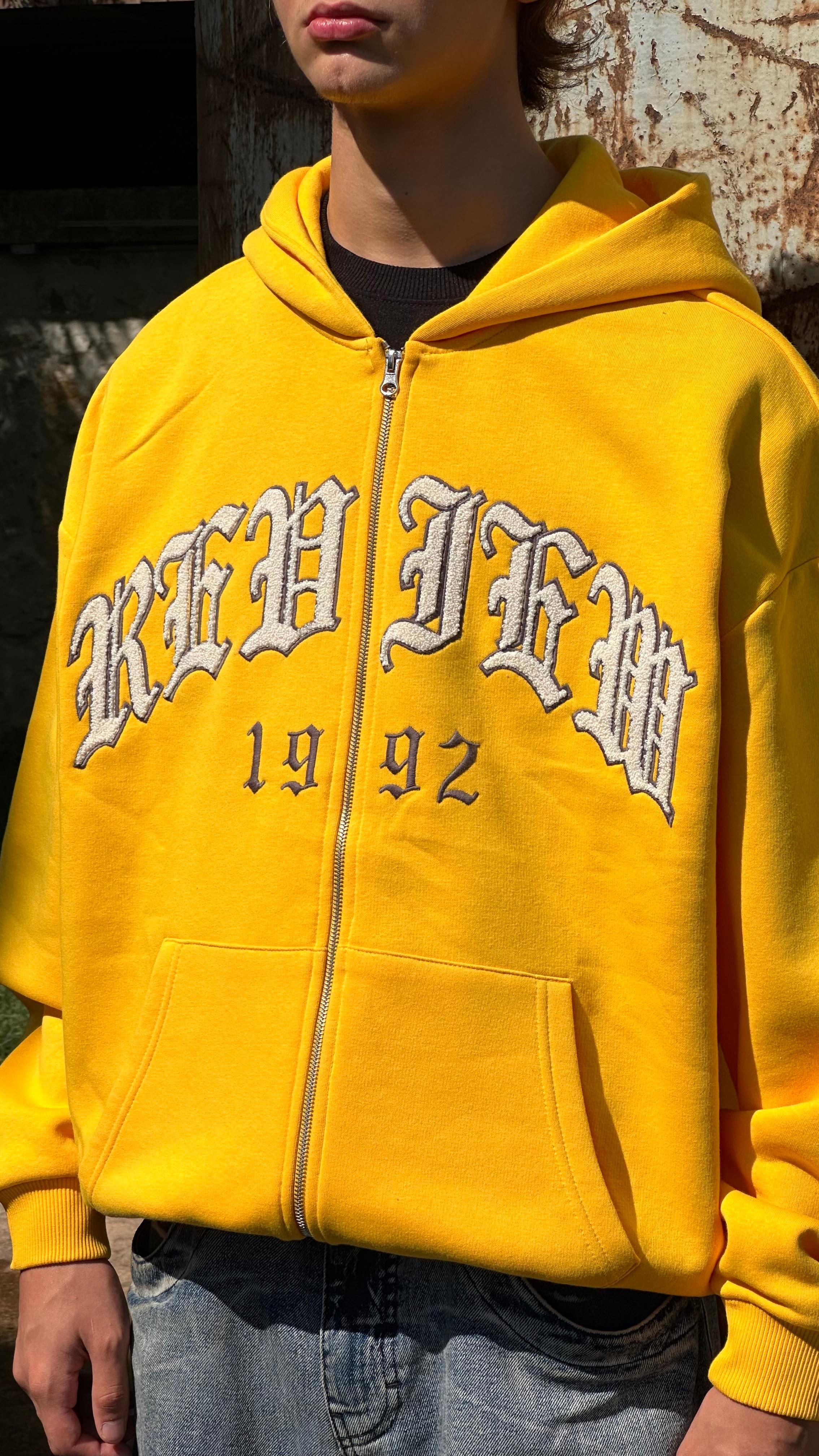 RW Yellow Nakış İşlemeli Oversize Zipper Hoodie 