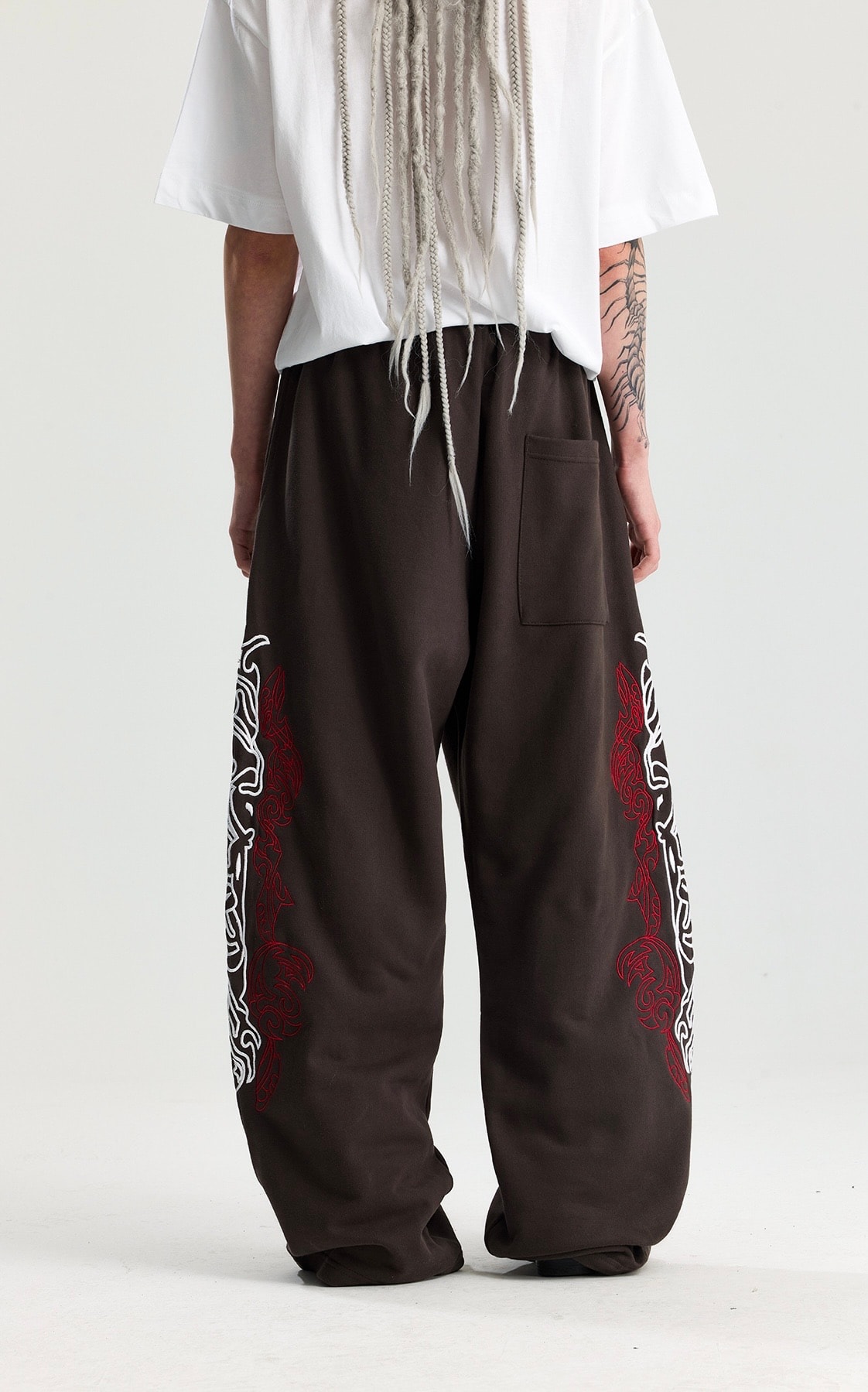Kahve Chineese Pattern Nakış Detay Premium Yıkamalı Baggy Sweatpant 