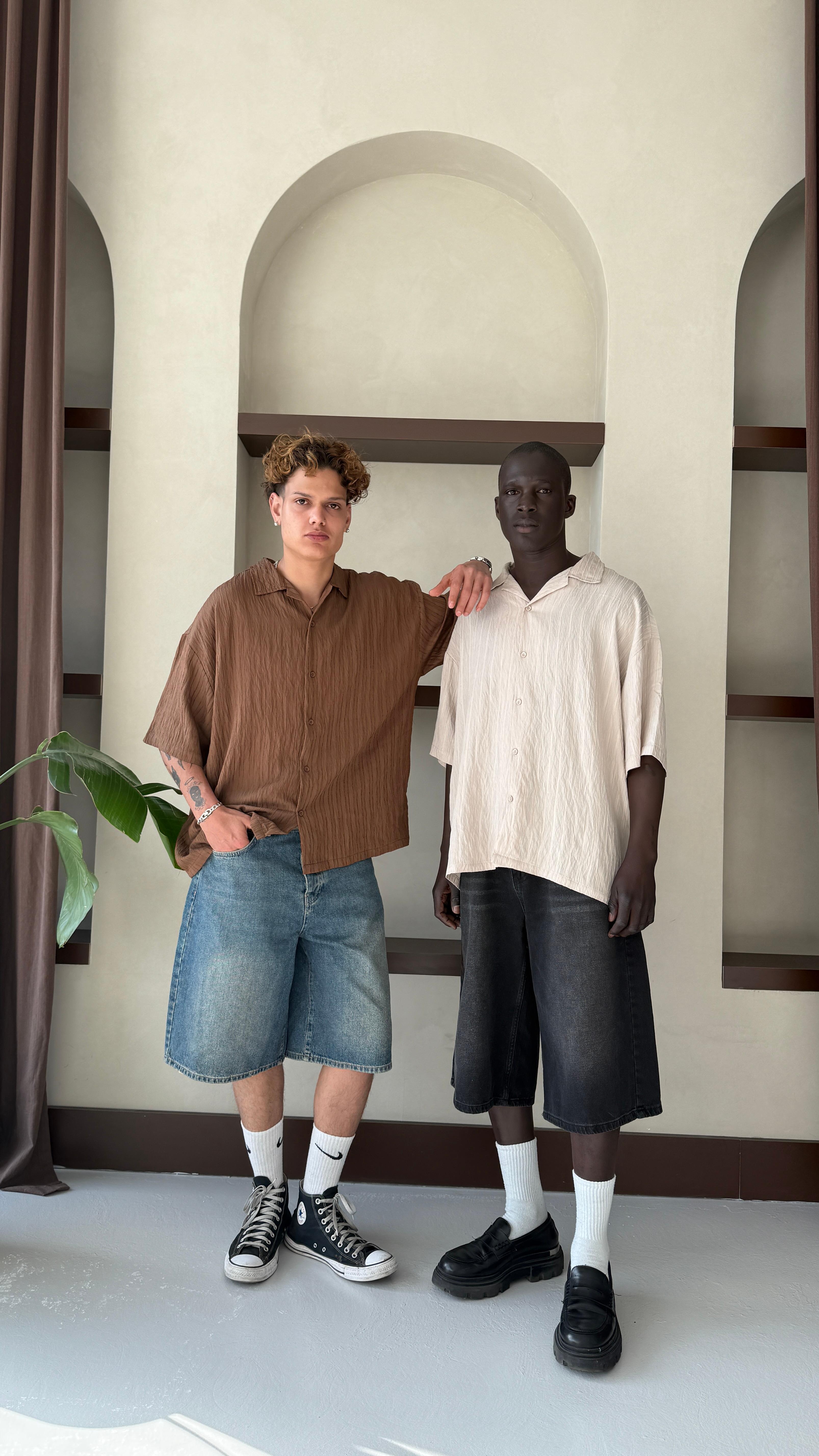 Kahve Basic Oversize Keten Gömlek