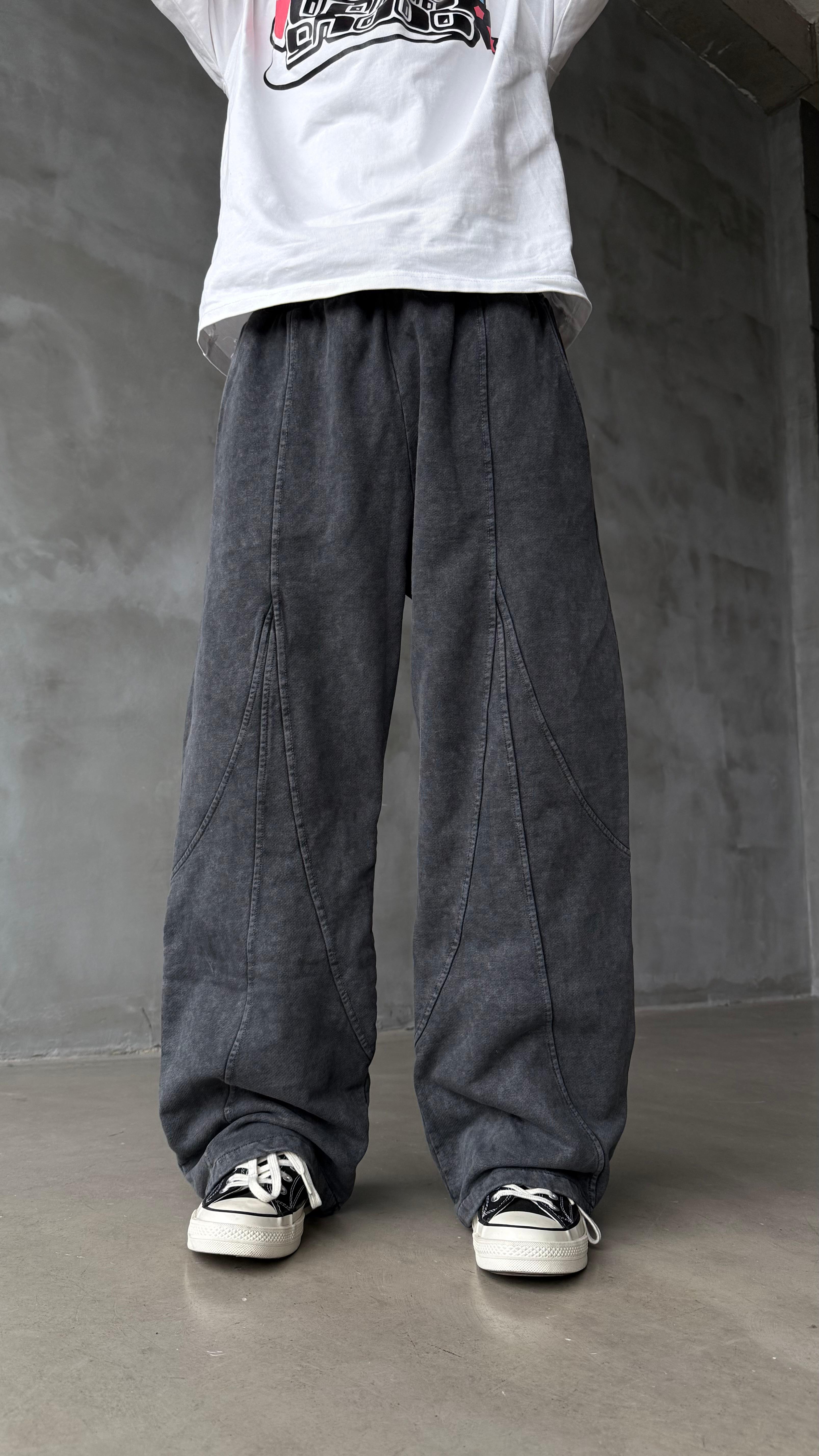 Drop Lines Koyu Antrasit Yıkamalı Premium Baggy Sweatpant