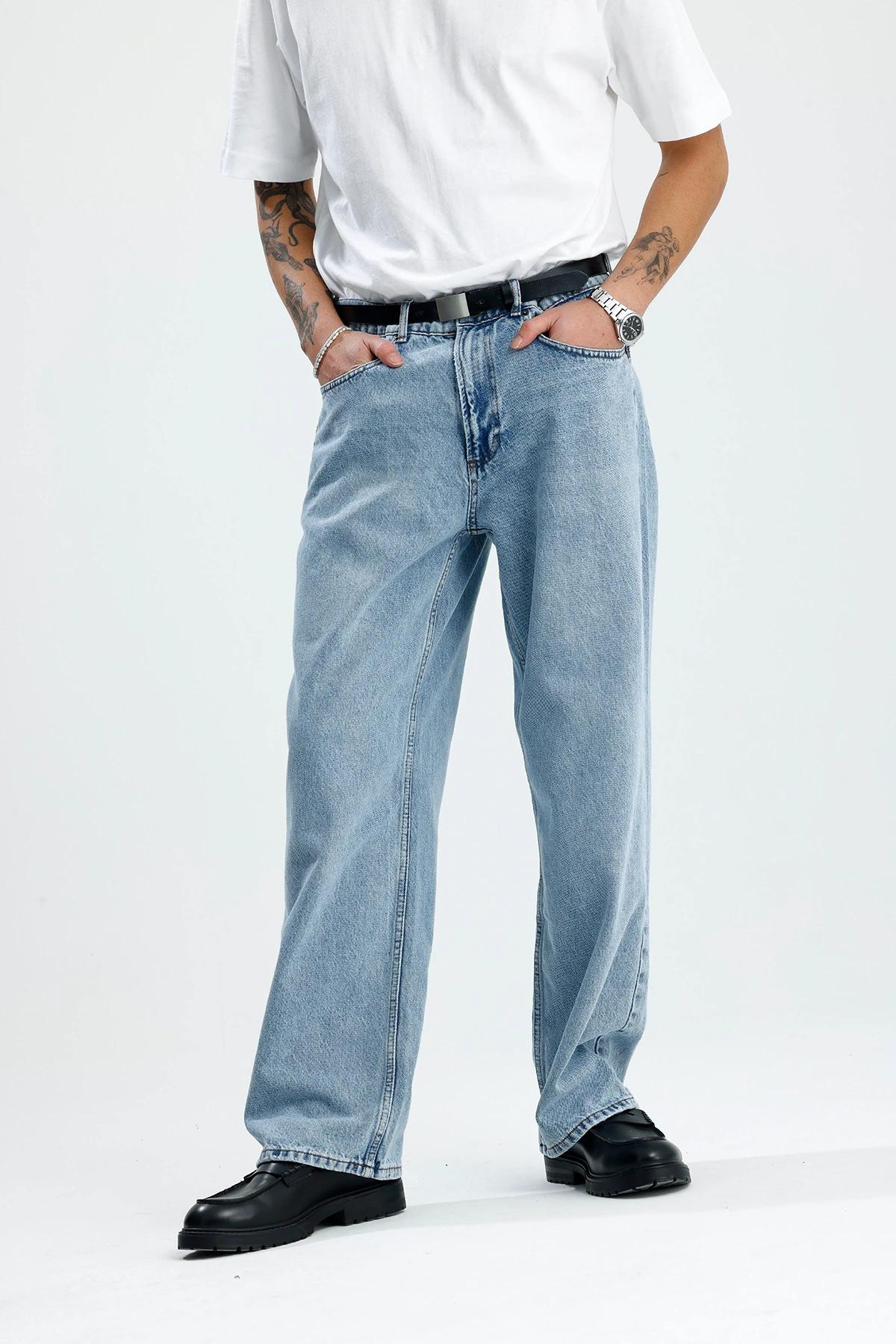 Buz Mavisi Yıkamalı Premium Baggy Jean