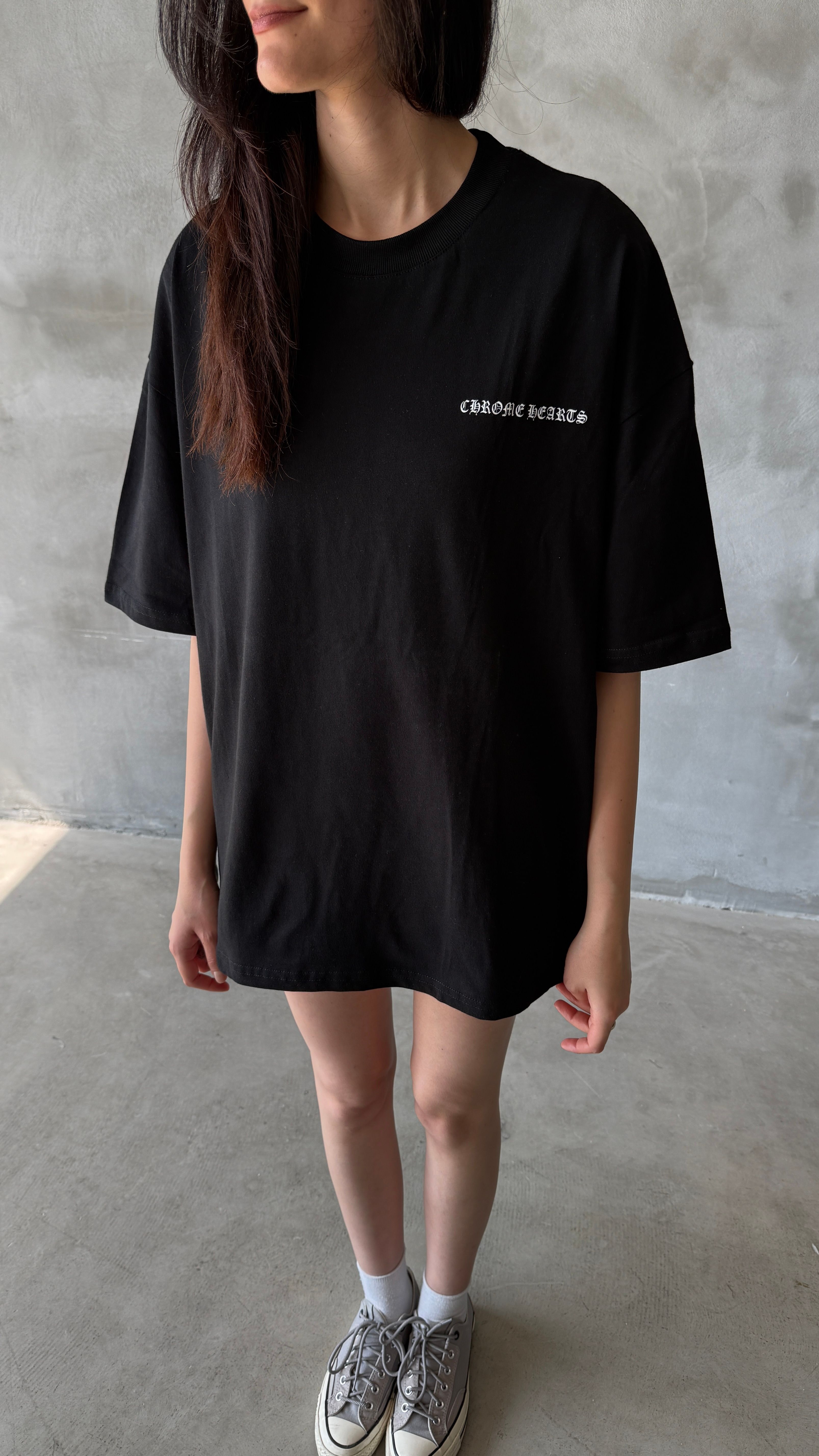 Siyah Hearts Oversize Tişört 