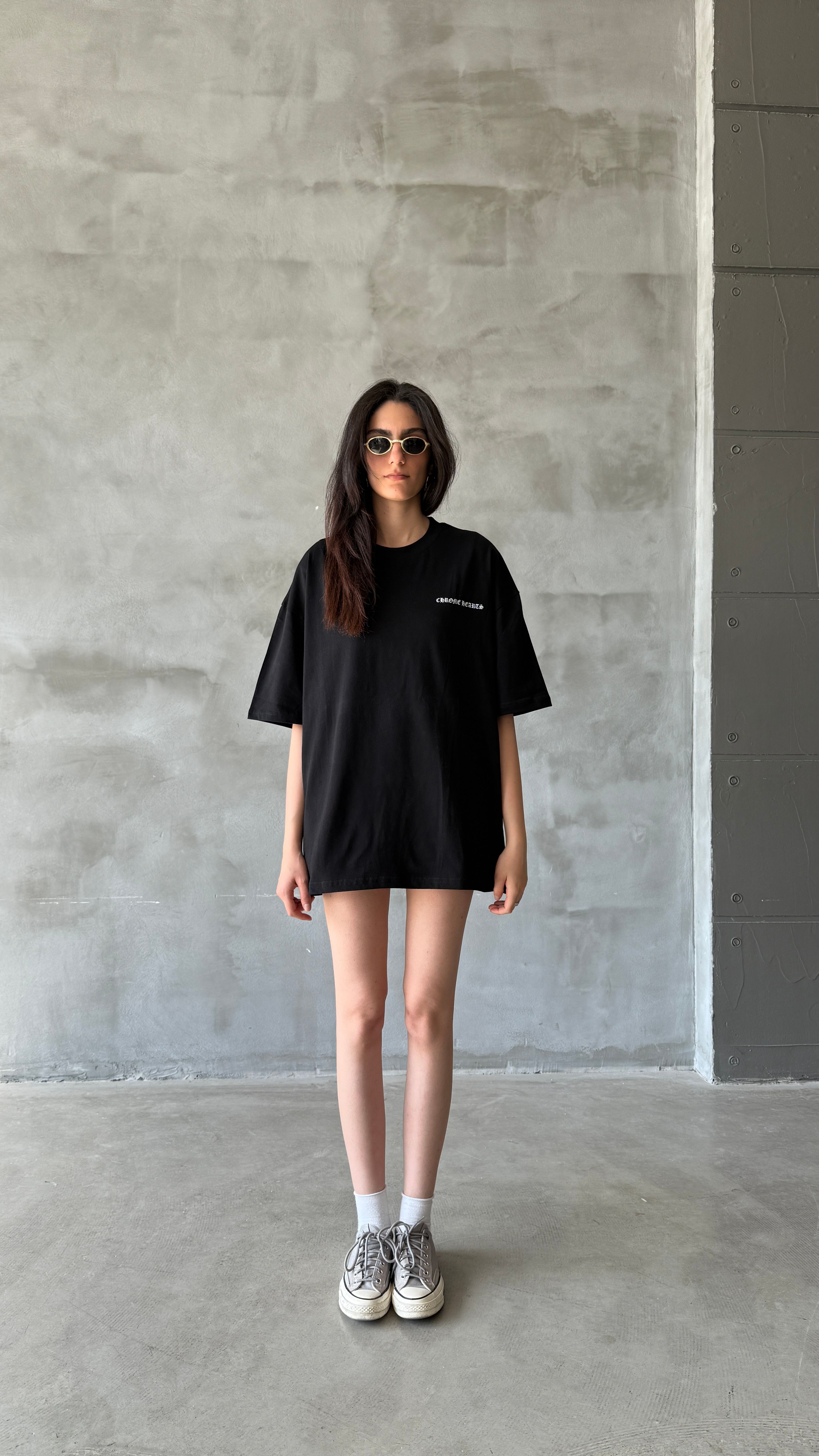 Siyah Hearts Oversize Tişört 